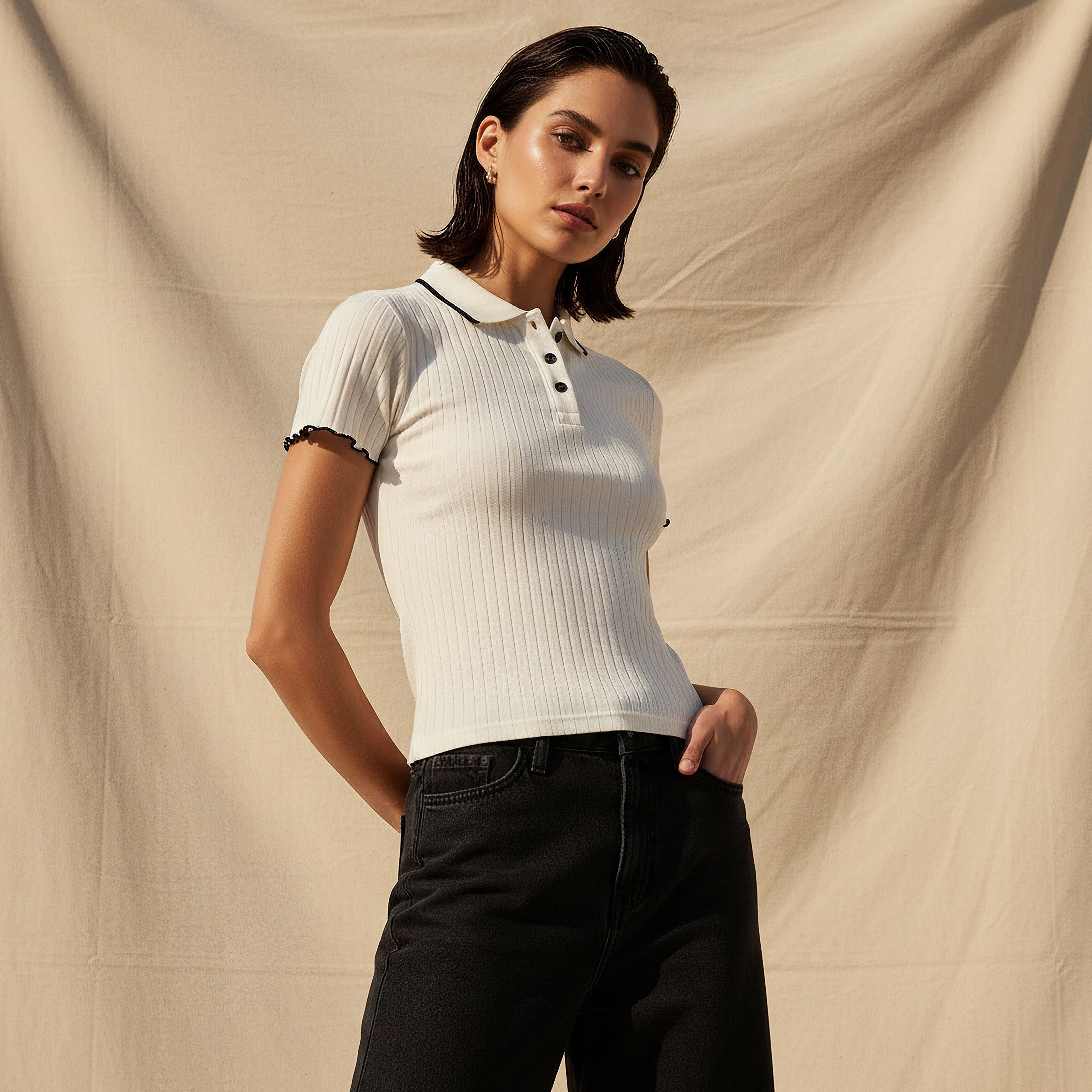 Polo T-shirt with Tipping Detail-women-clothing-tshirts-image-1