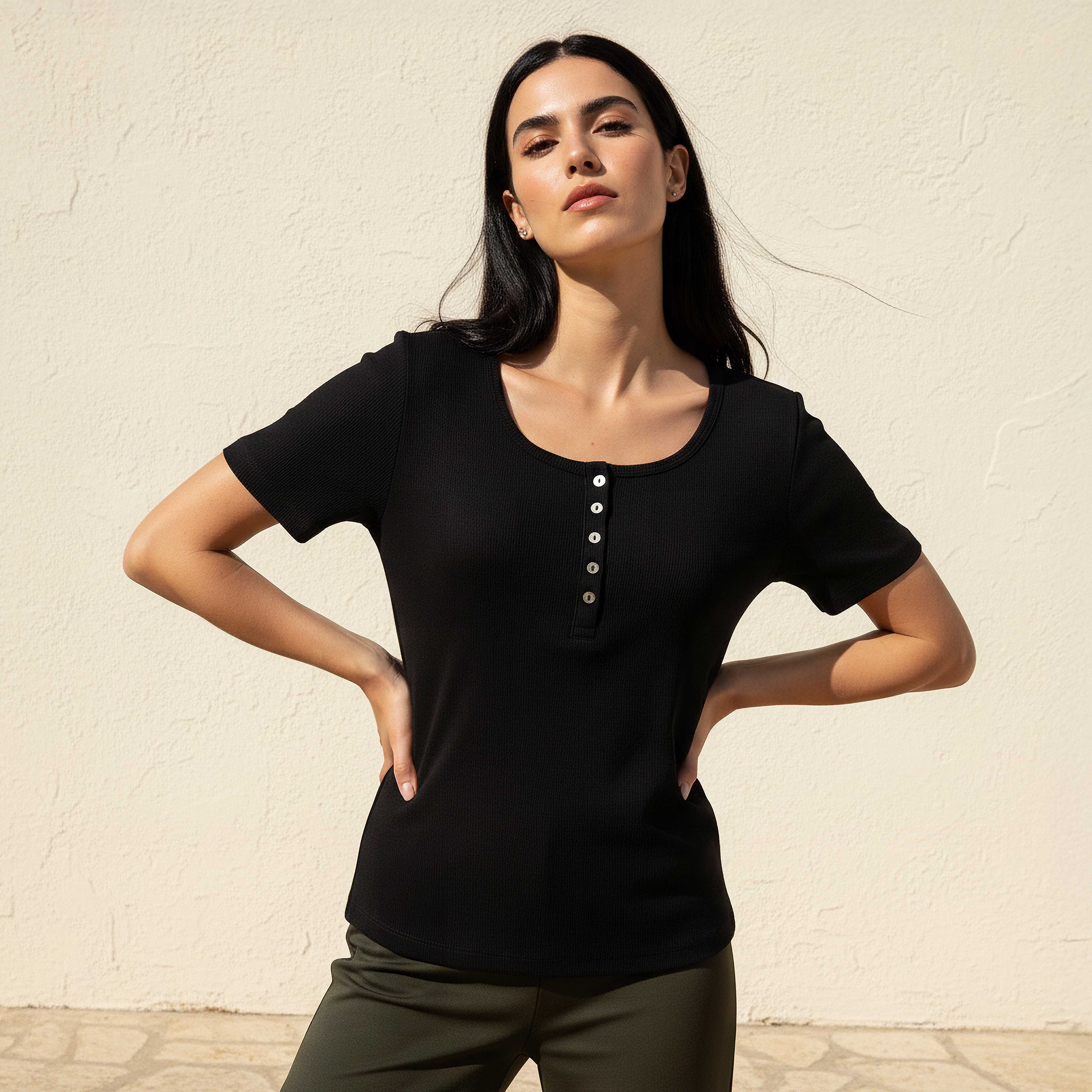 T-shirt with Ribbed Texture-women-clothing-tshirts-image-1