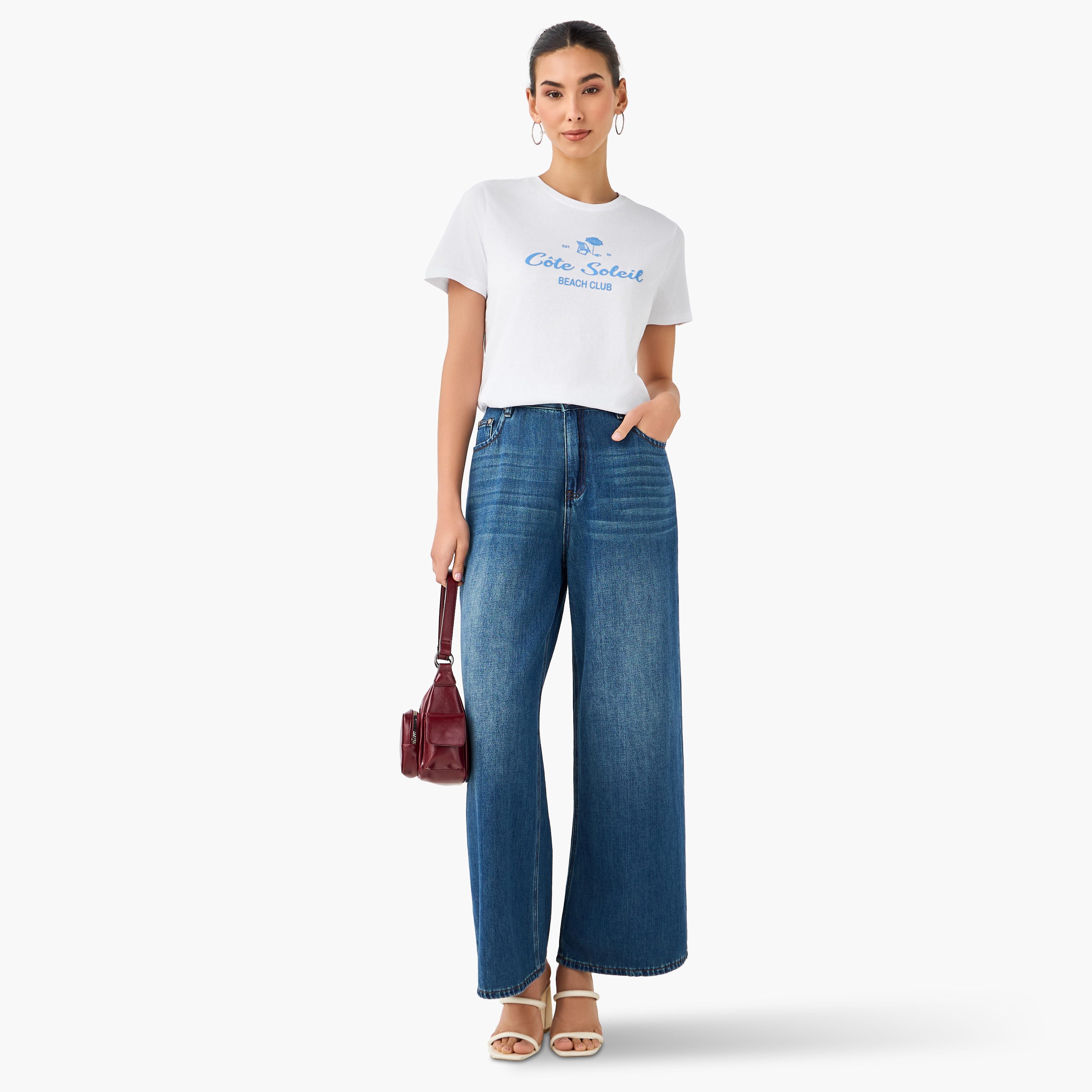 Regular Fit Cotton T-shirt with Typographic Print-women-clothing-tshirts-image-3