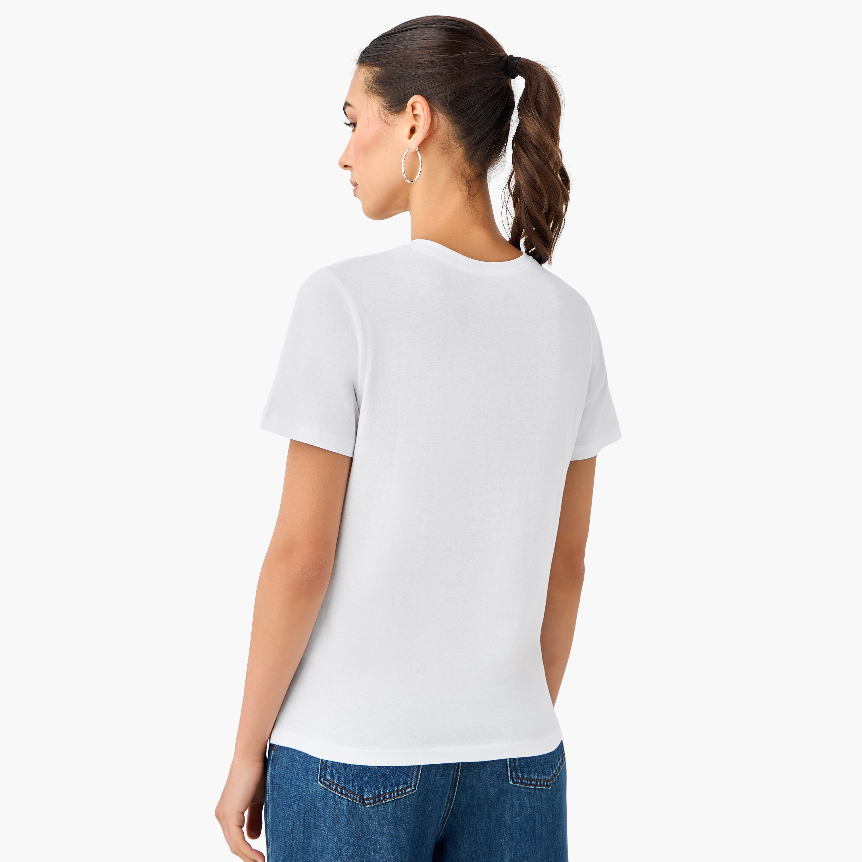 Regular Fit Cotton T-shirt with Typographic Print-women-clothing-tshirts-image-4