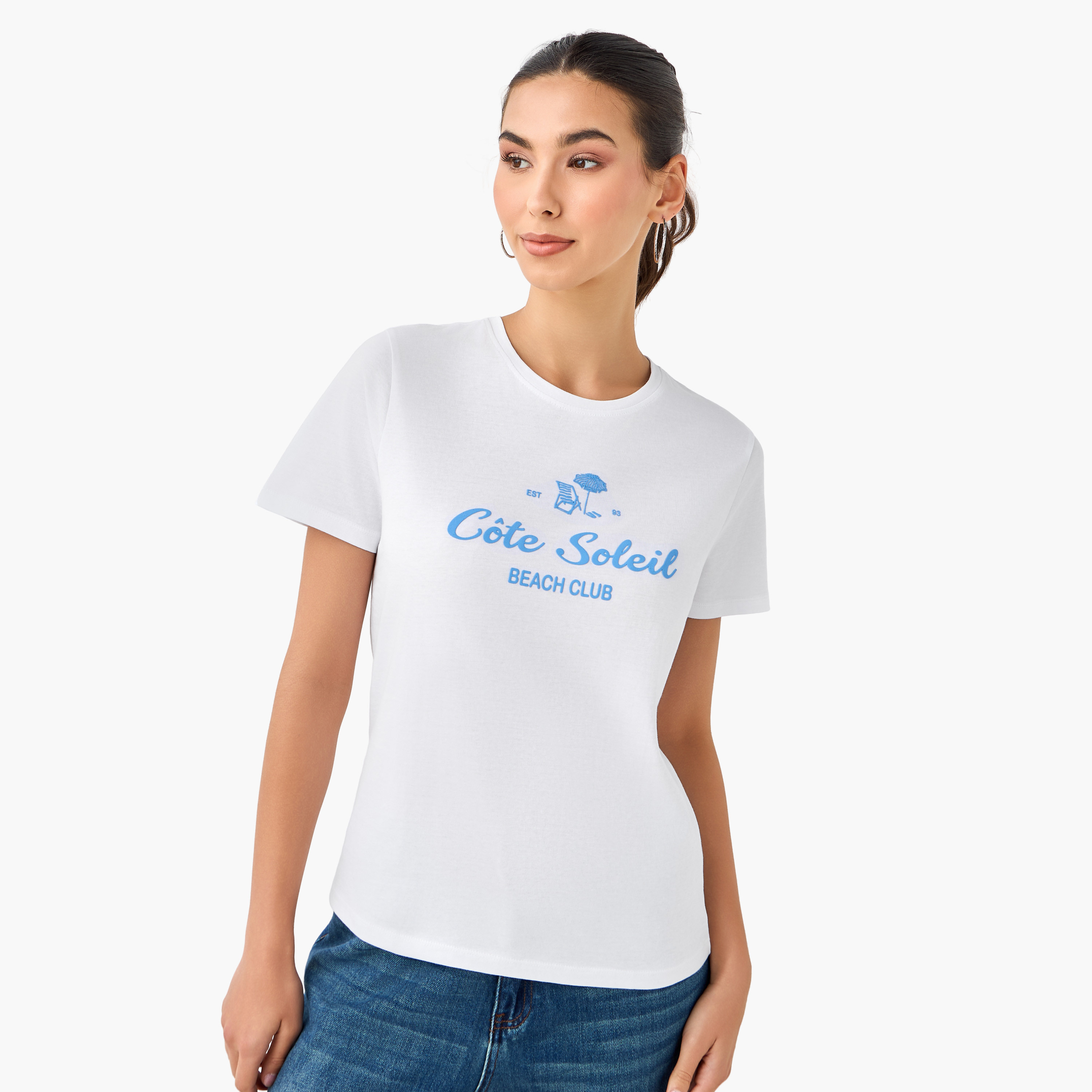 Regular Fit Cotton T-shirt with Typographic Print-women-clothing-tshirts-image-7