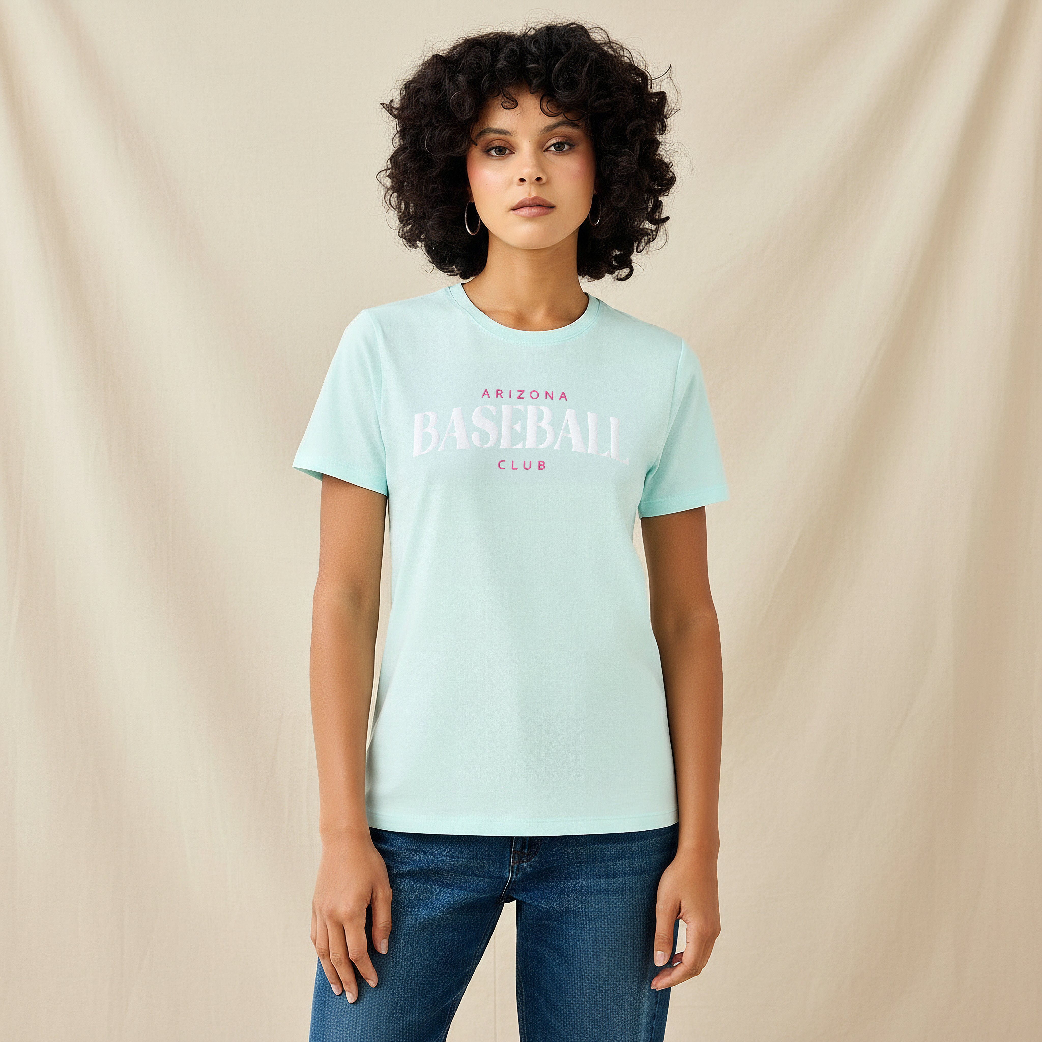 Regular Fit Cotton T-shirt with Varsity Print-women-clothing-tshirts-image-1