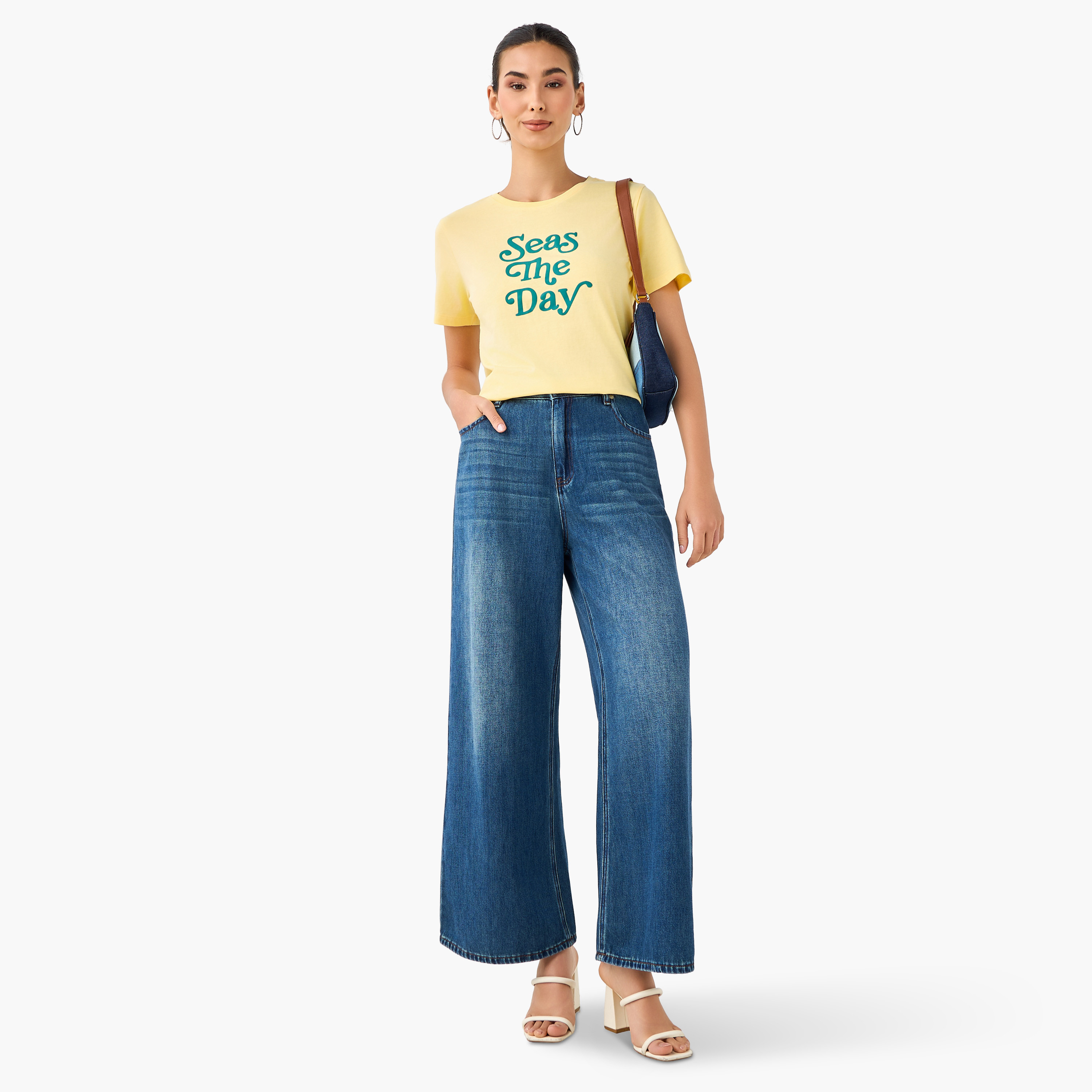 Slim Fit Cotton T-shirt with Slogan Print-women-clothing-tshirts-image-3