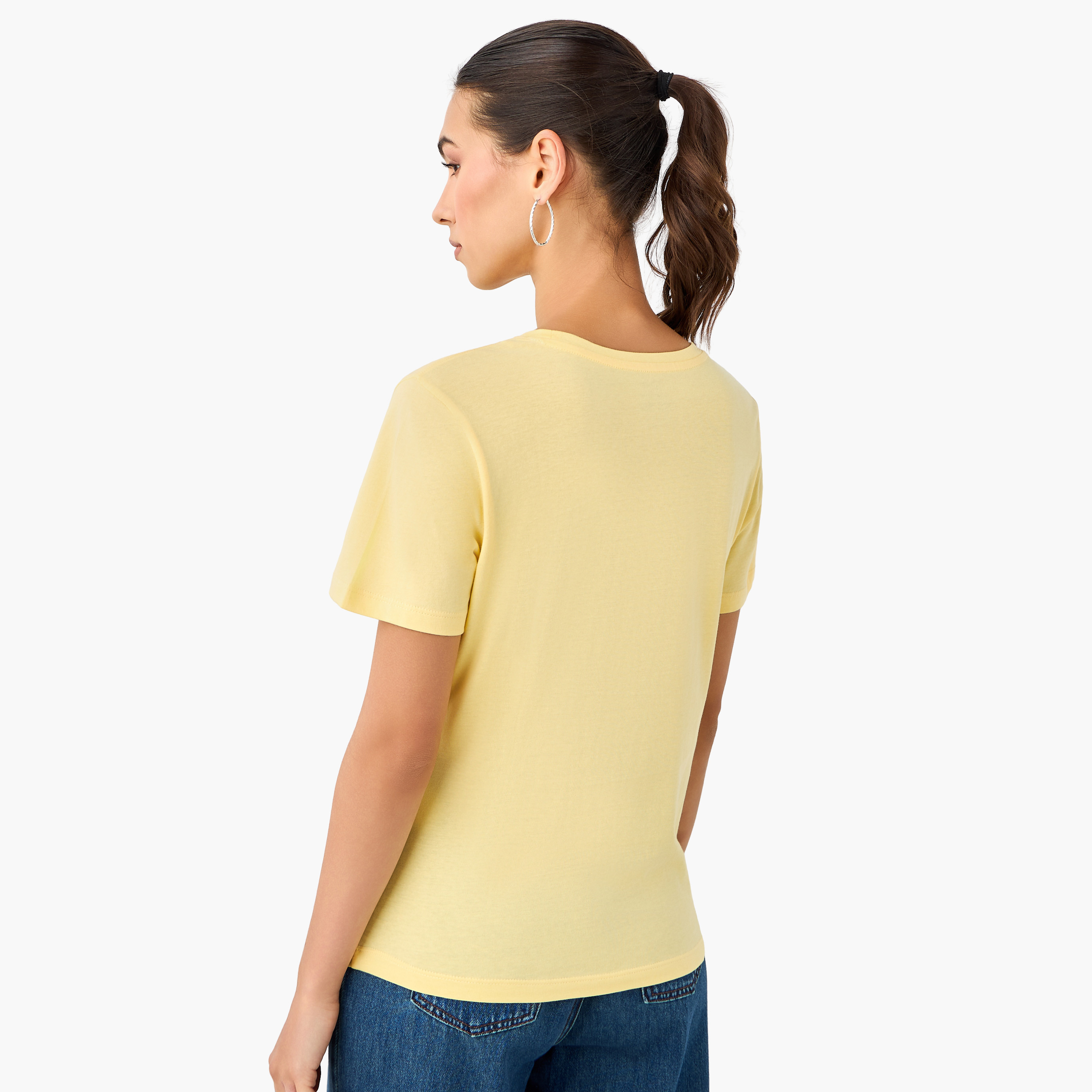 Slim Fit Cotton T-shirt with Slogan Print-women-clothing-tshirts-image-4