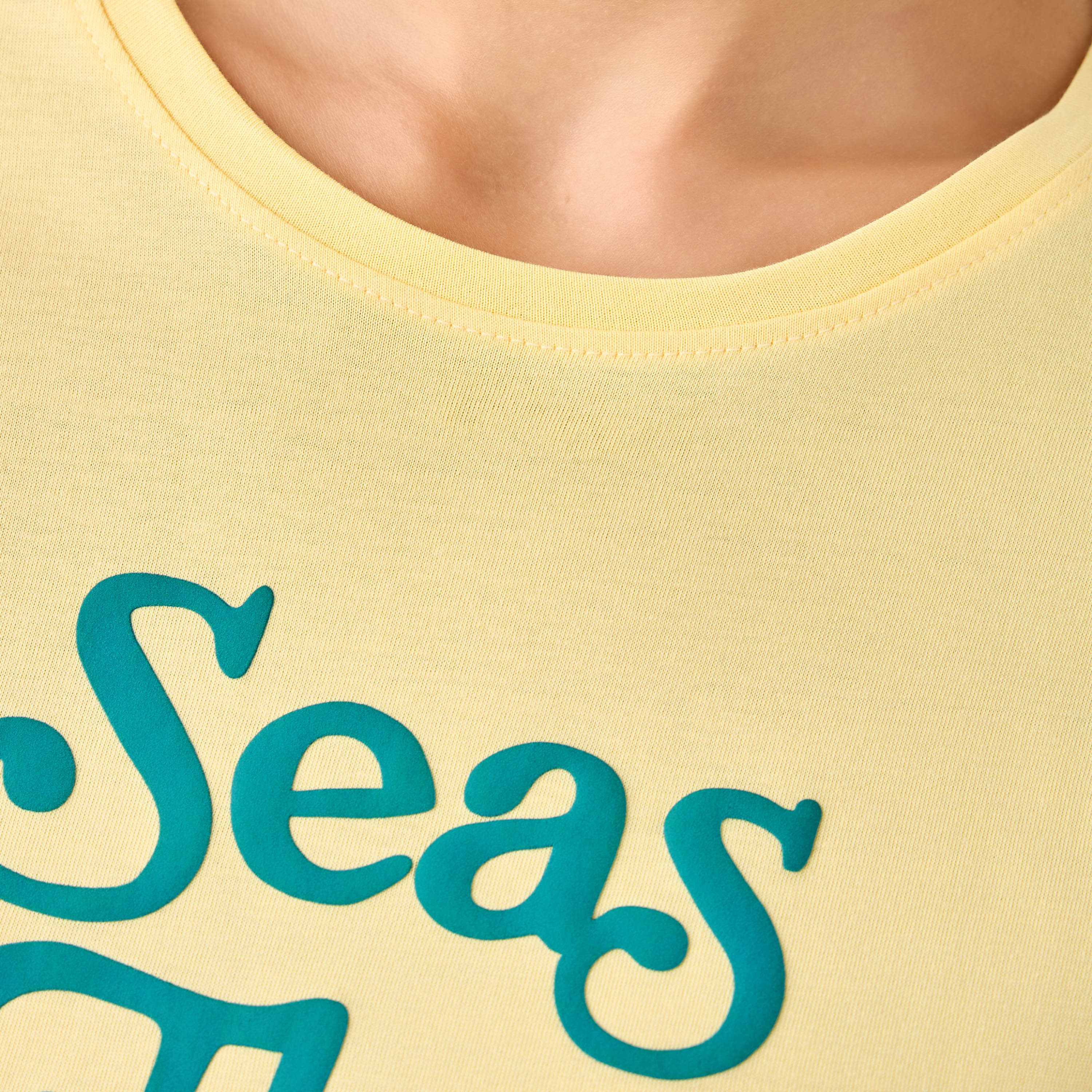 Slim Fit Cotton T-shirt with Slogan Print-women-clothing-tshirts-image-5