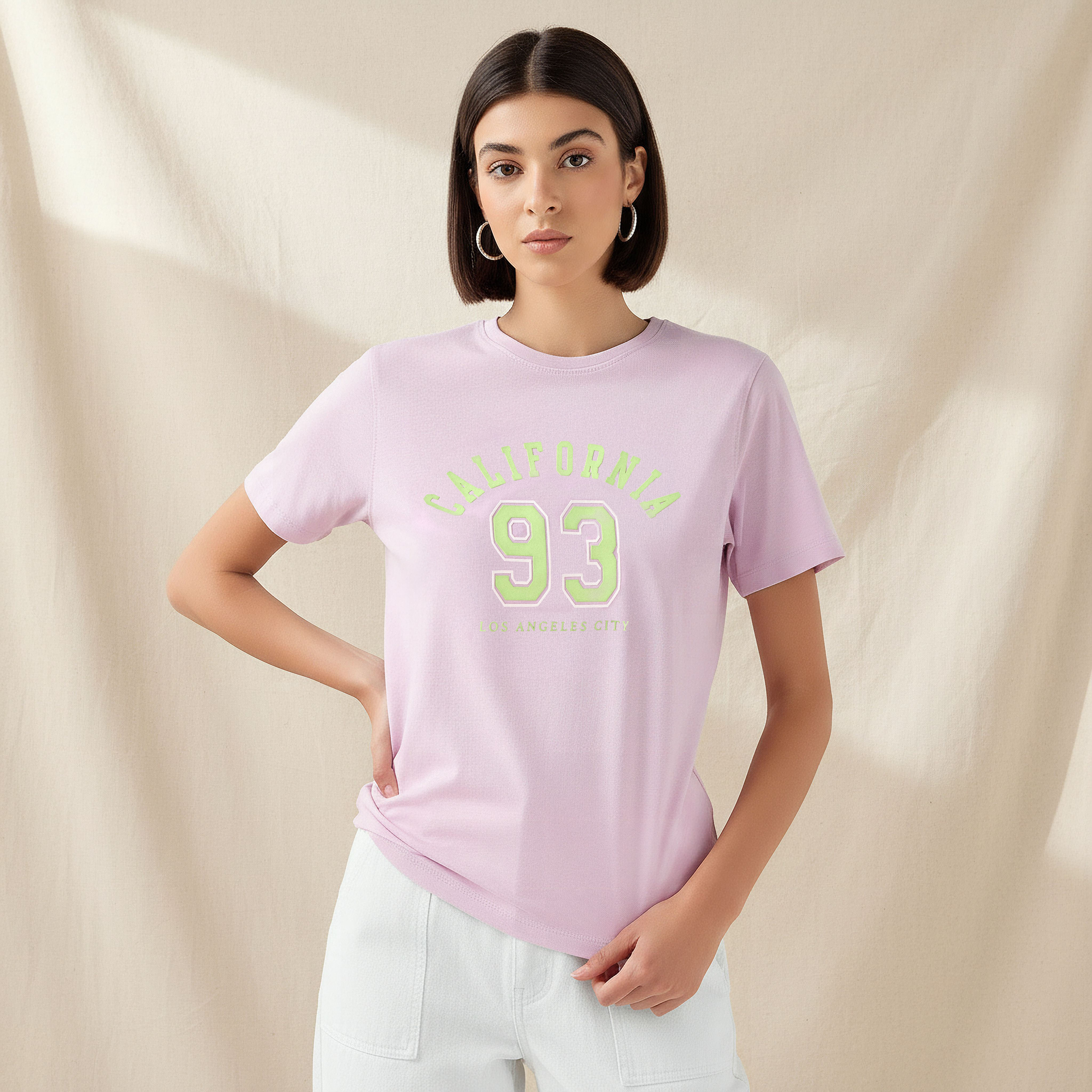 Regular Fit Cotton T-shirt with Varsity Print-women-clothing-tshirts-image-1