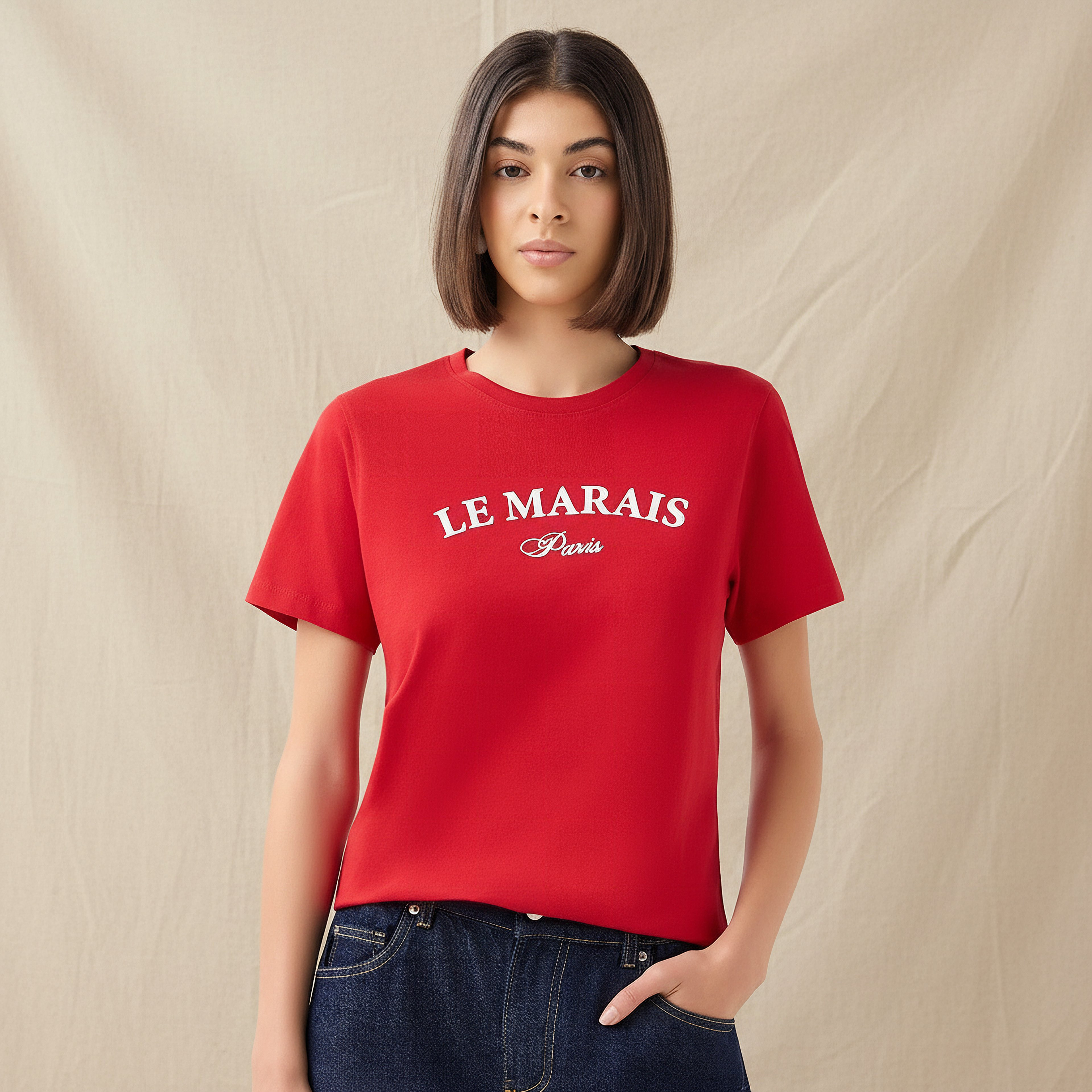 Regular Fit Cotton T-shirt with Typographic Print-women-clothing-tshirts-image-1