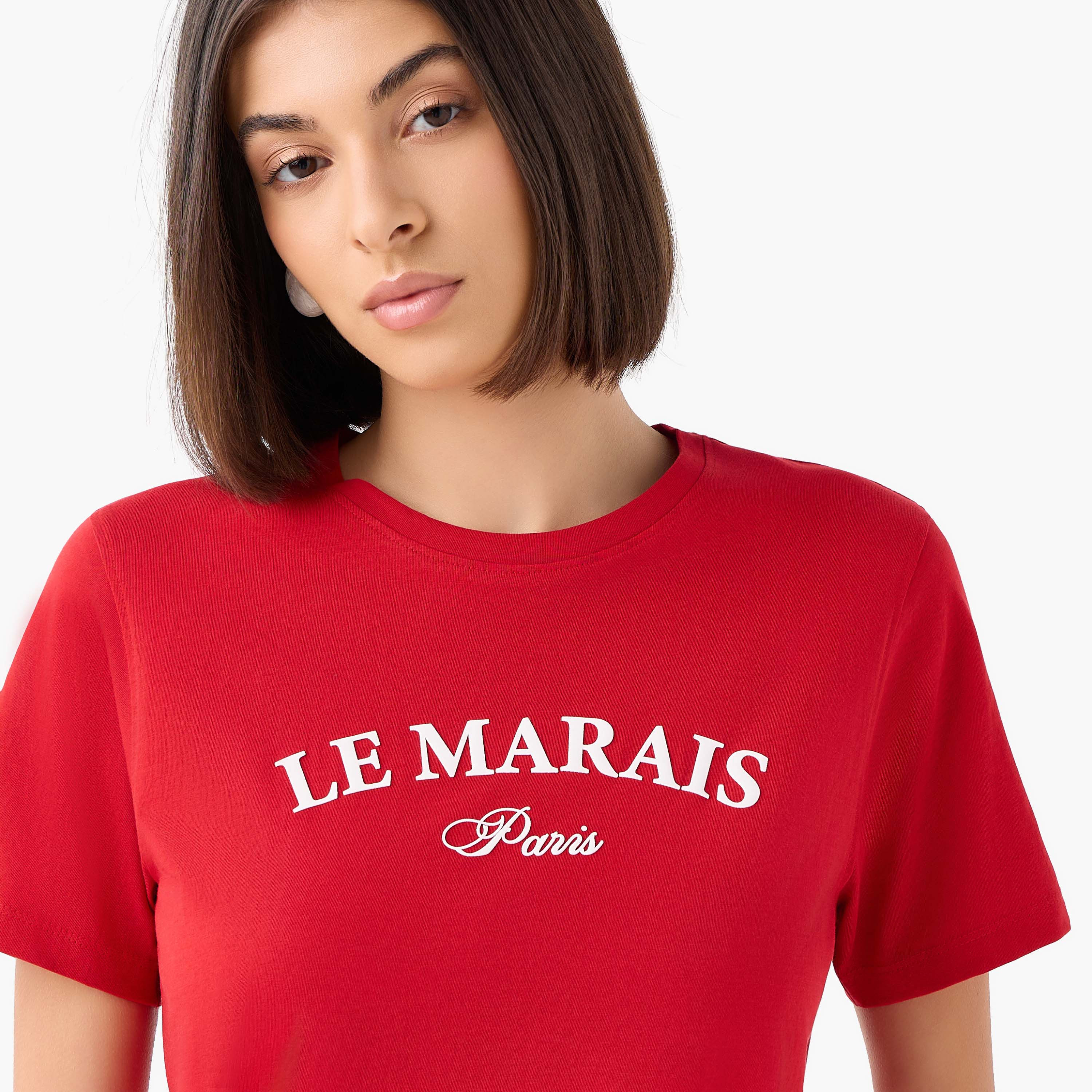 Regular Fit Cotton T-shirt with Typographic Print-women-clothing-tshirts-image-5
