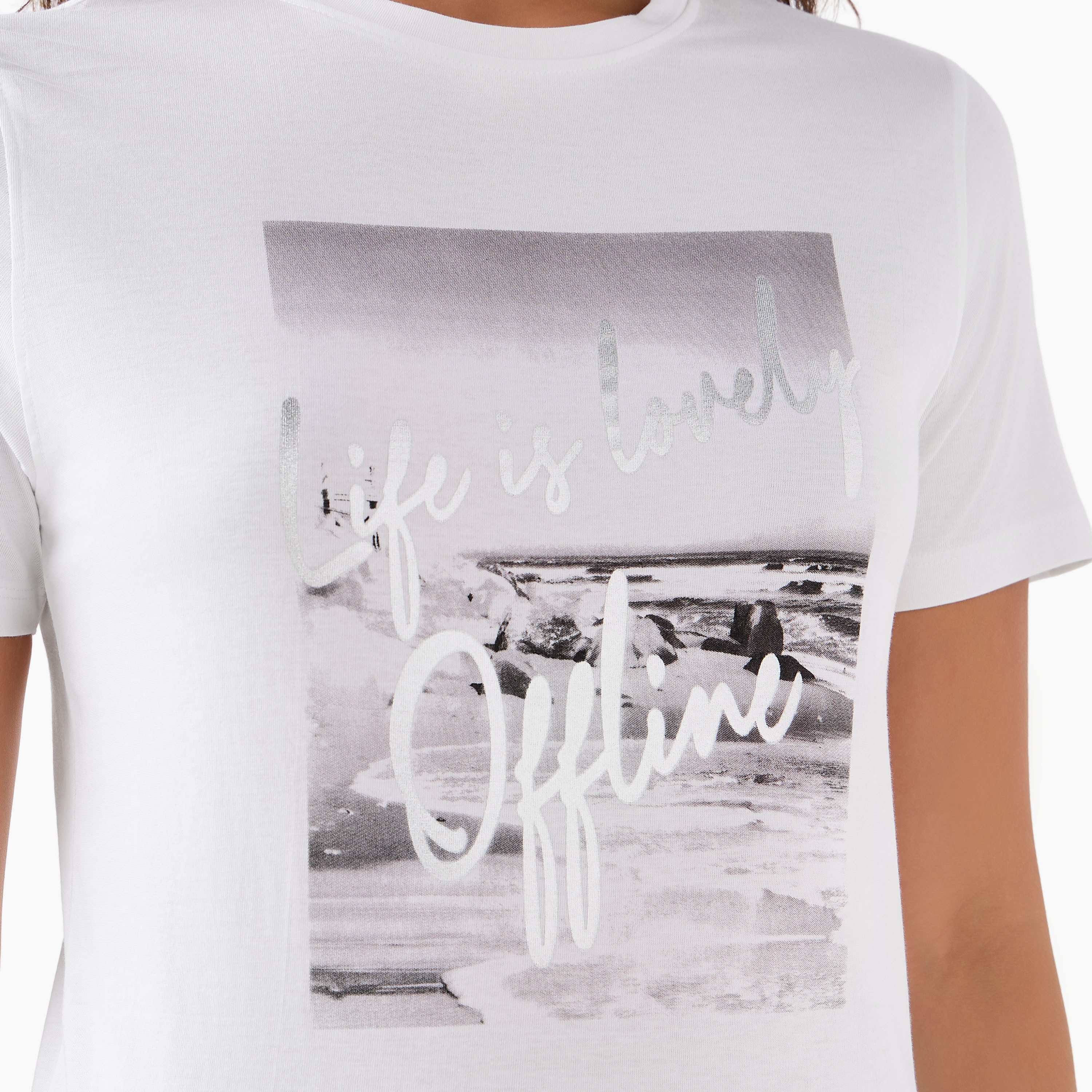 Regular Fit Cotton T-shirt with Graphic Print-women-clothing-tshirts-image-5