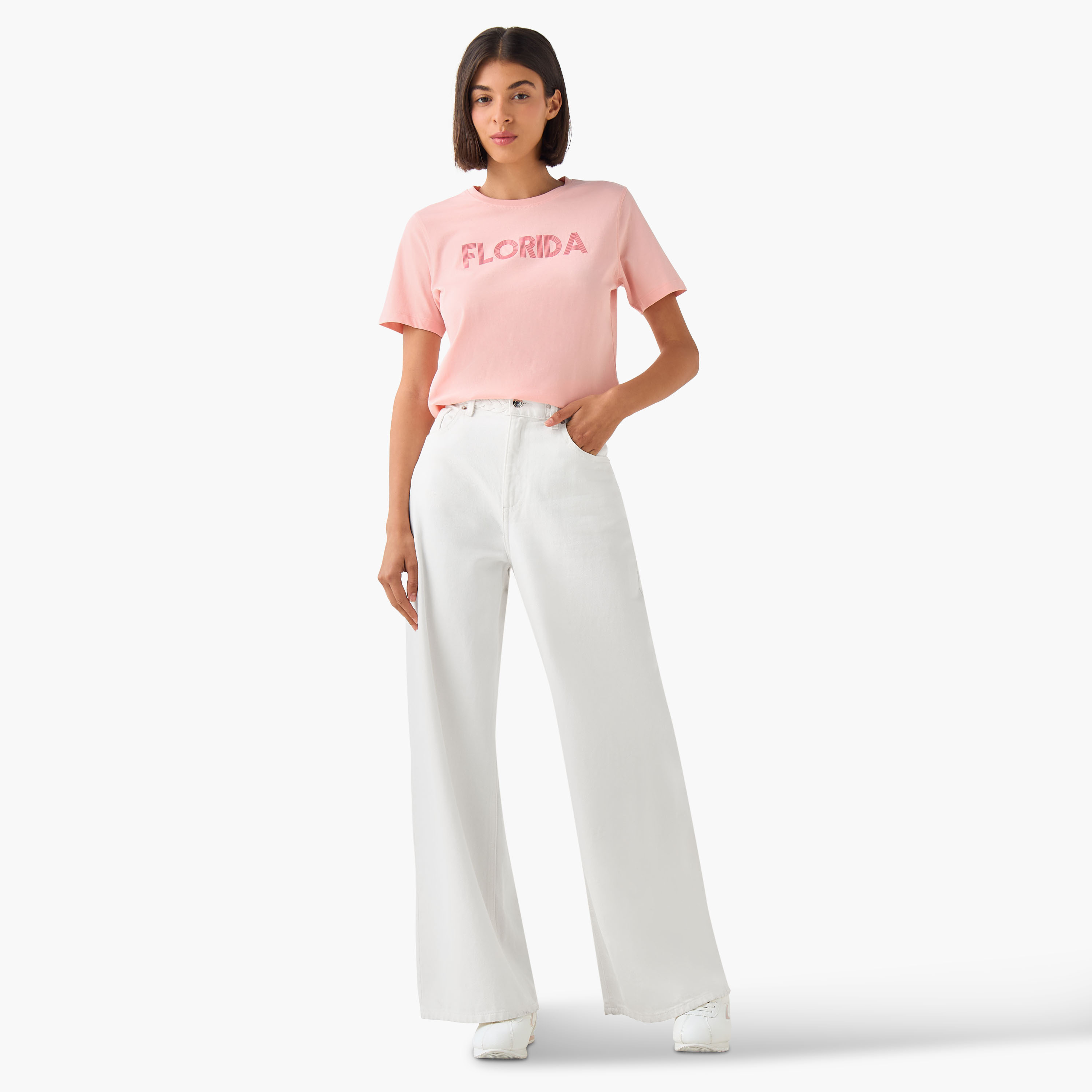 Regular Fit Cotton T-shirt with Typographic Print-women-clothing-tshirts-image-3