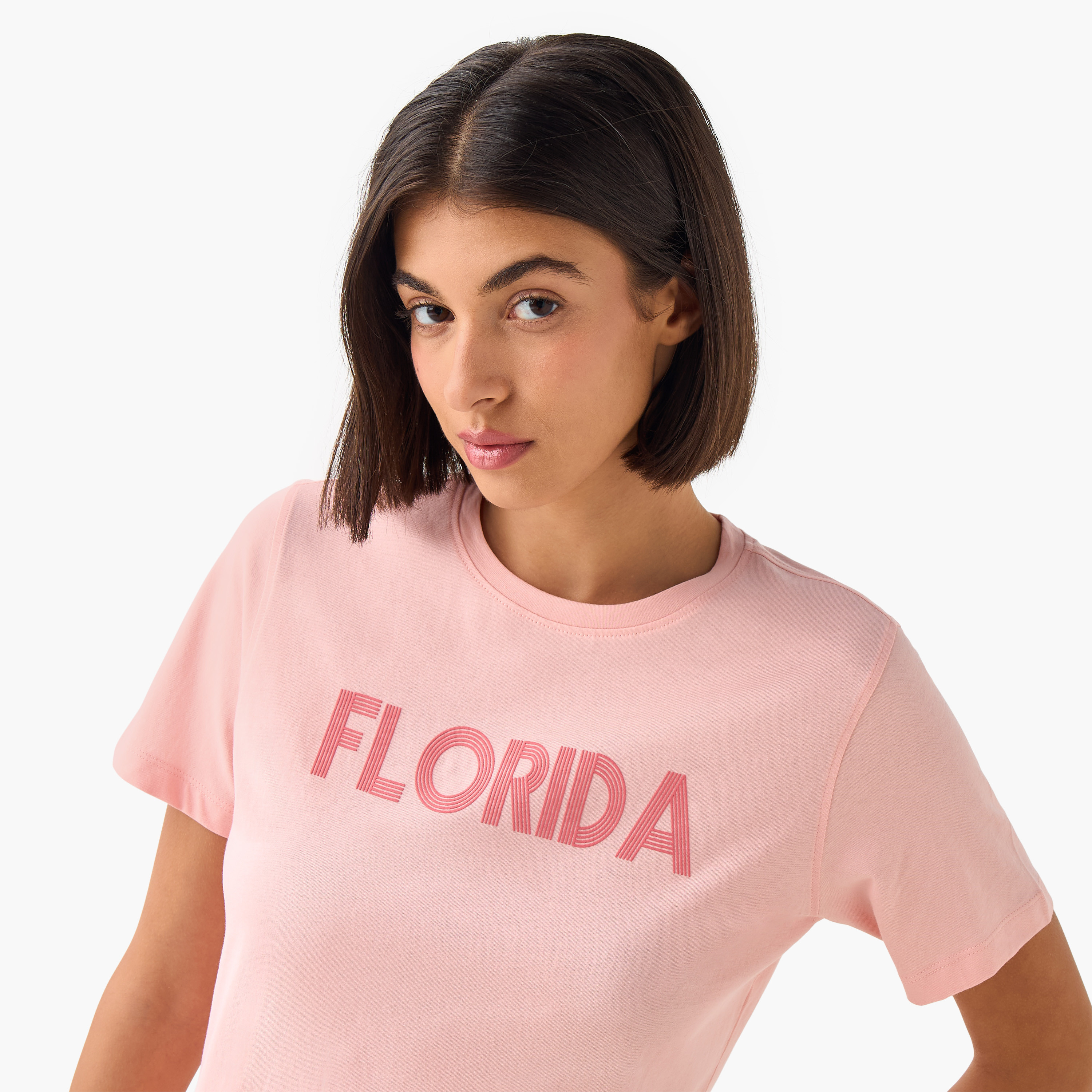 Regular Fit Cotton T-shirt with Typographic Print-women-clothing-tshirts-image-6