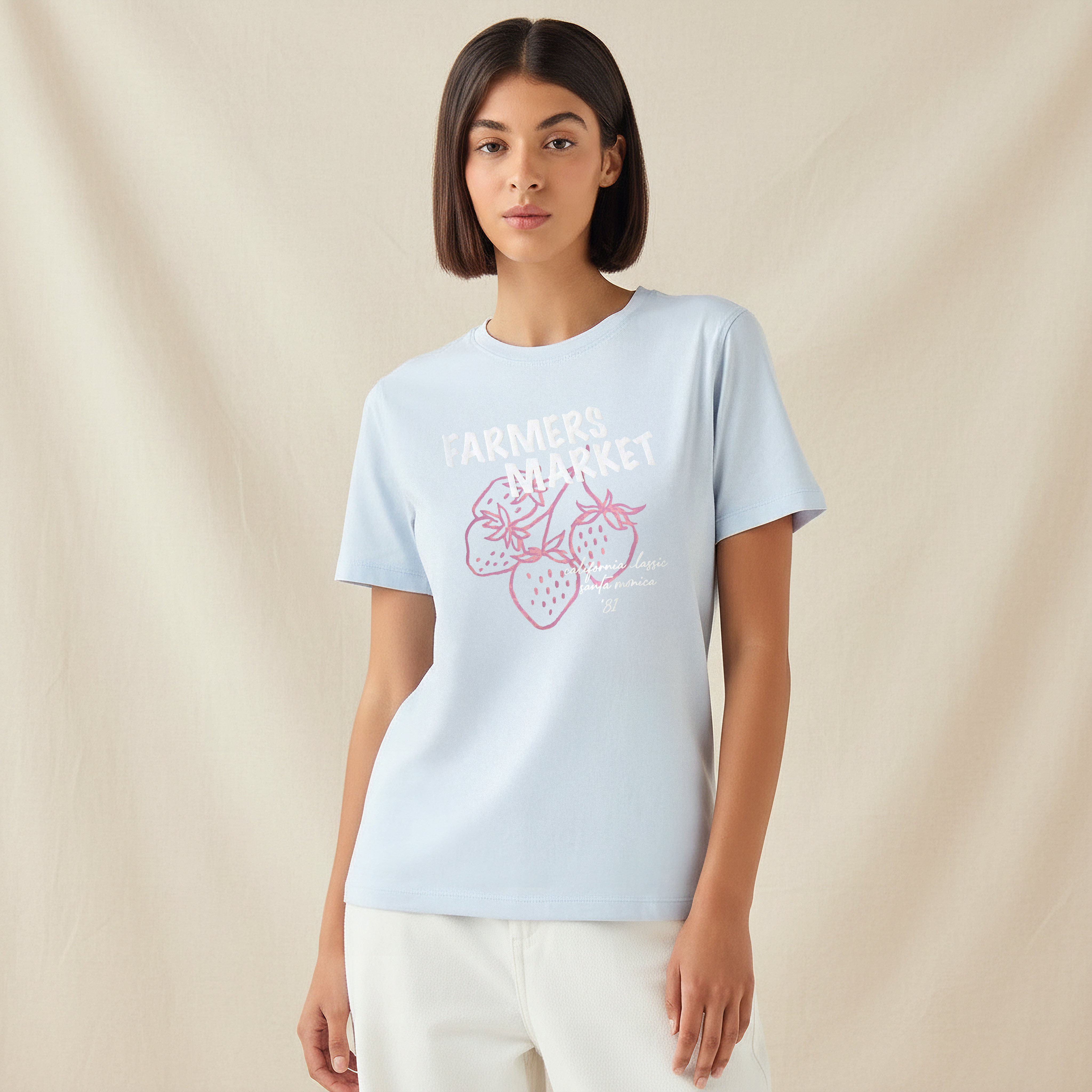 تيشيرت قطن بقصة عادية بطبعات سكتش آرت-women-clothing-tshirts-image-1