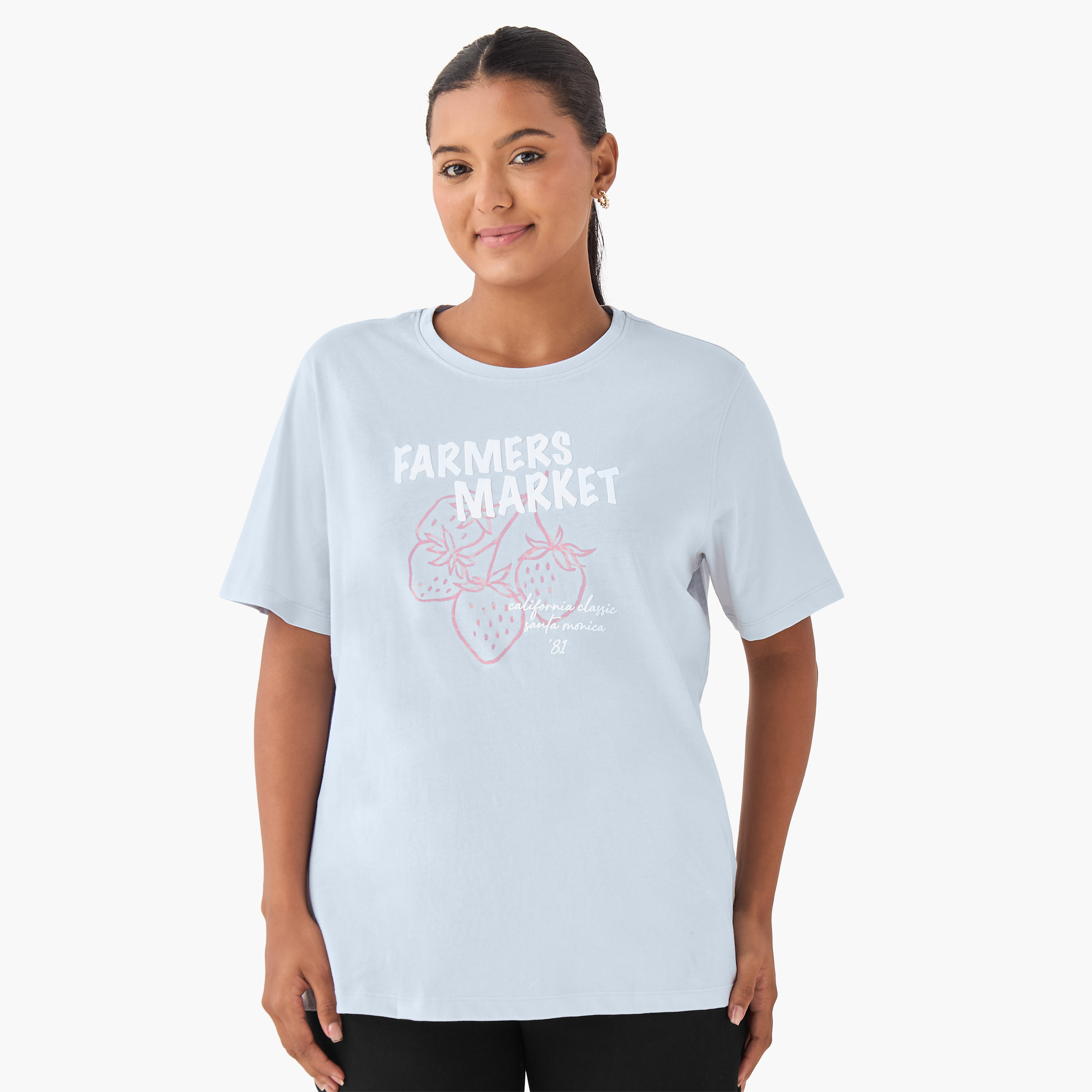 تيشيرت قطن بقصة عادية بطبعات سكتش آرت-women-clothing-tshirts-image-2