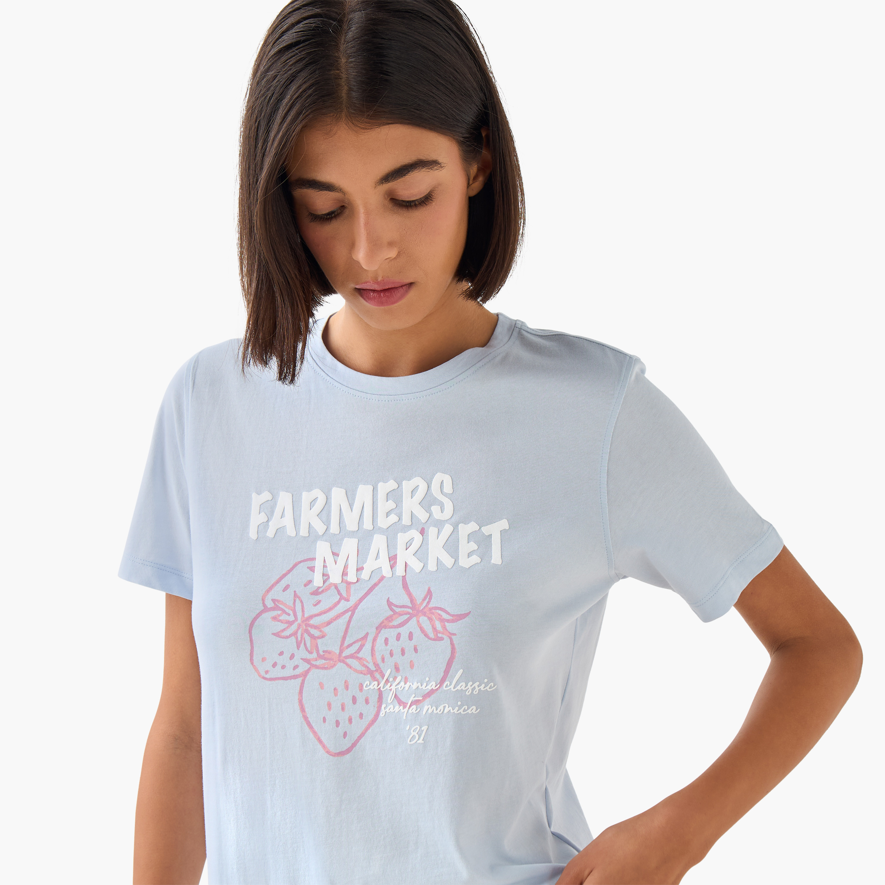 تيشيرت قطن بقصة عادية بطبعات سكتش آرت-women-clothing-tshirts-image-6