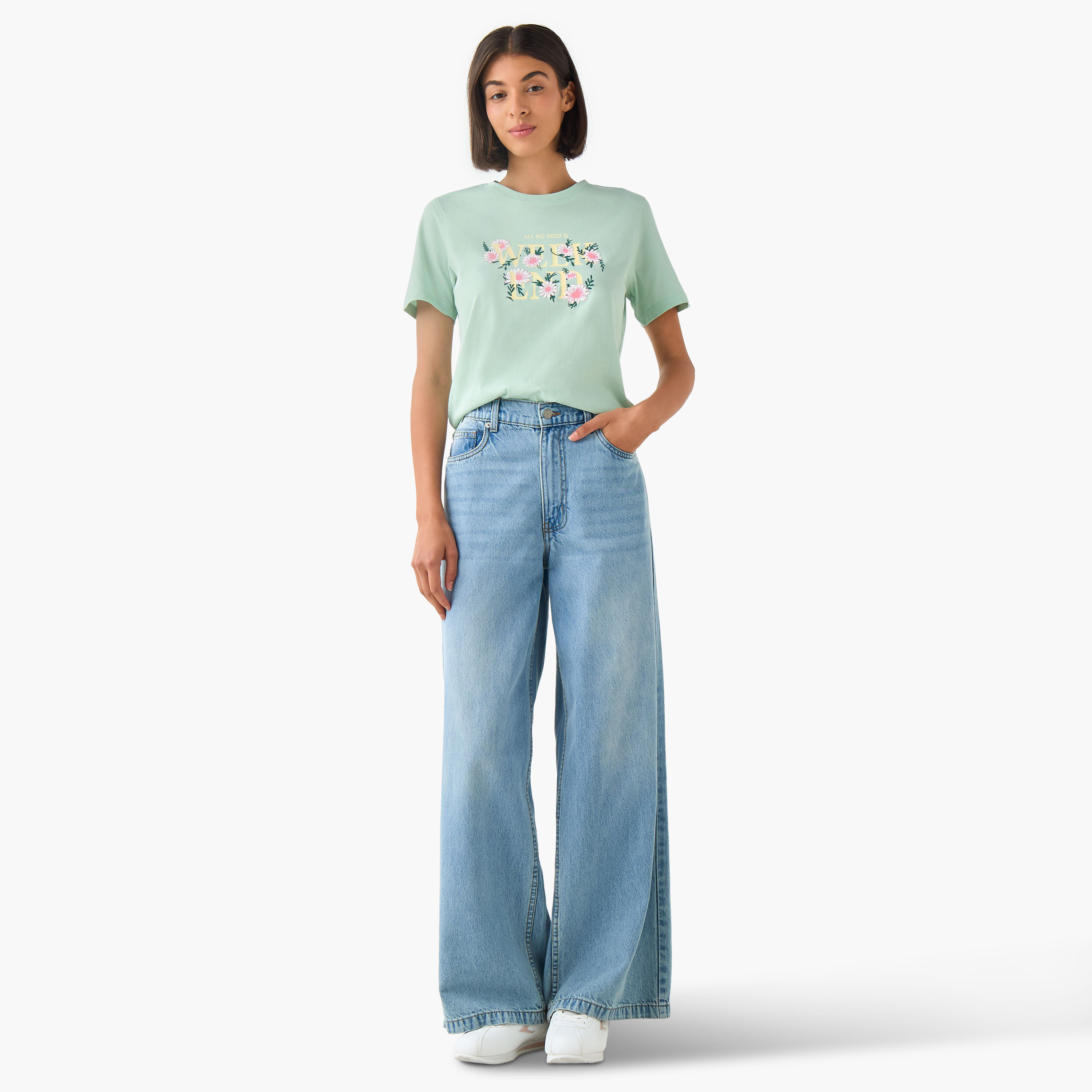 Regular Fit Cotton T-shirt with Slogan Print-women-clothing-tshirts-image-3