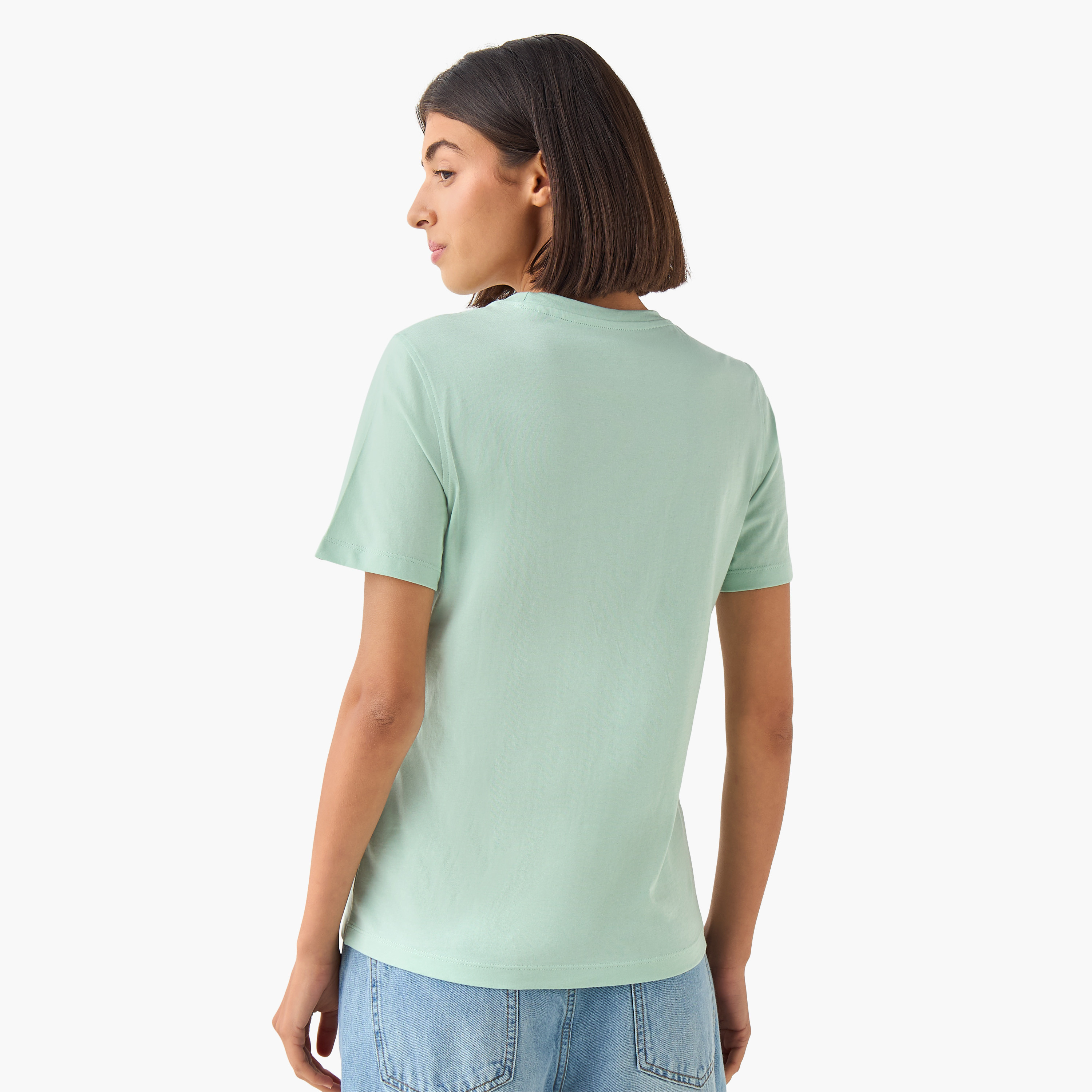Regular Fit Cotton T-shirt with Slogan Print-women-clothing-tshirts-image-4