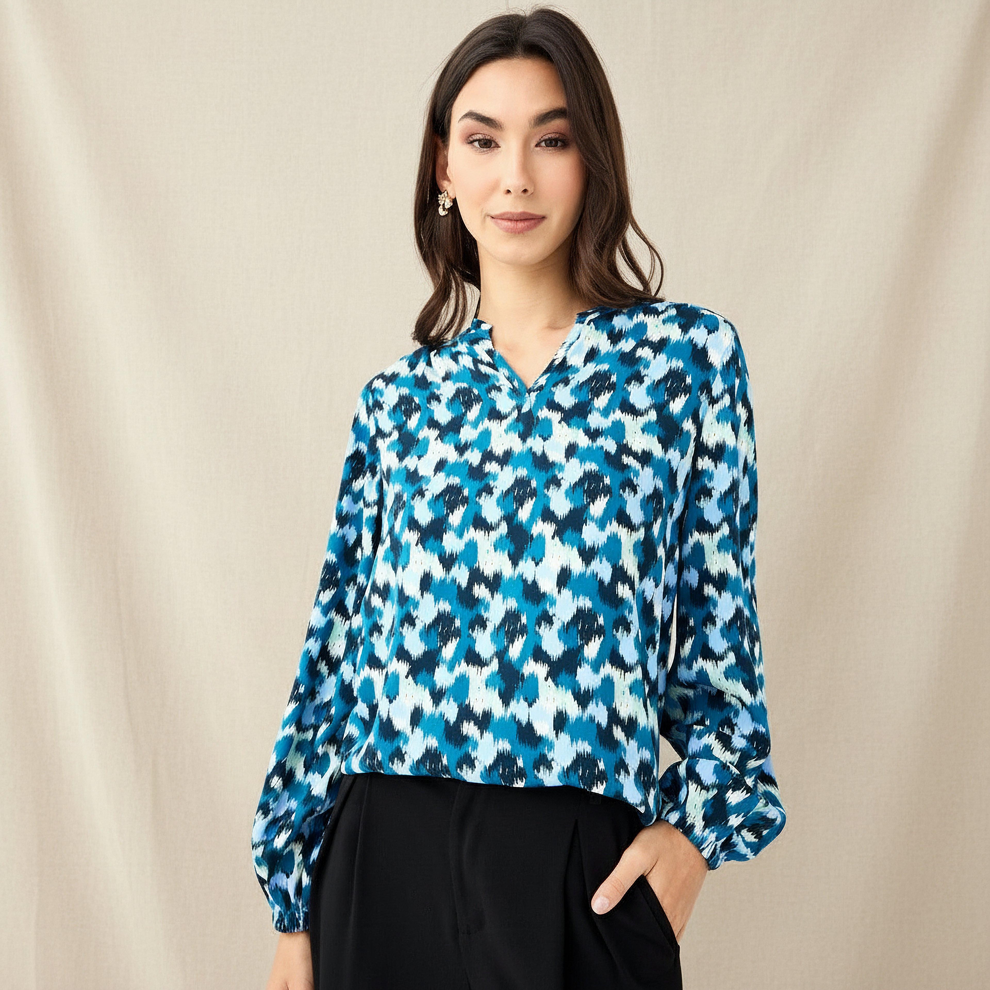 Regular Fit Viscose Top with Mandarin Collar-women-clothing-shirtsandblouses-blouses-image-1