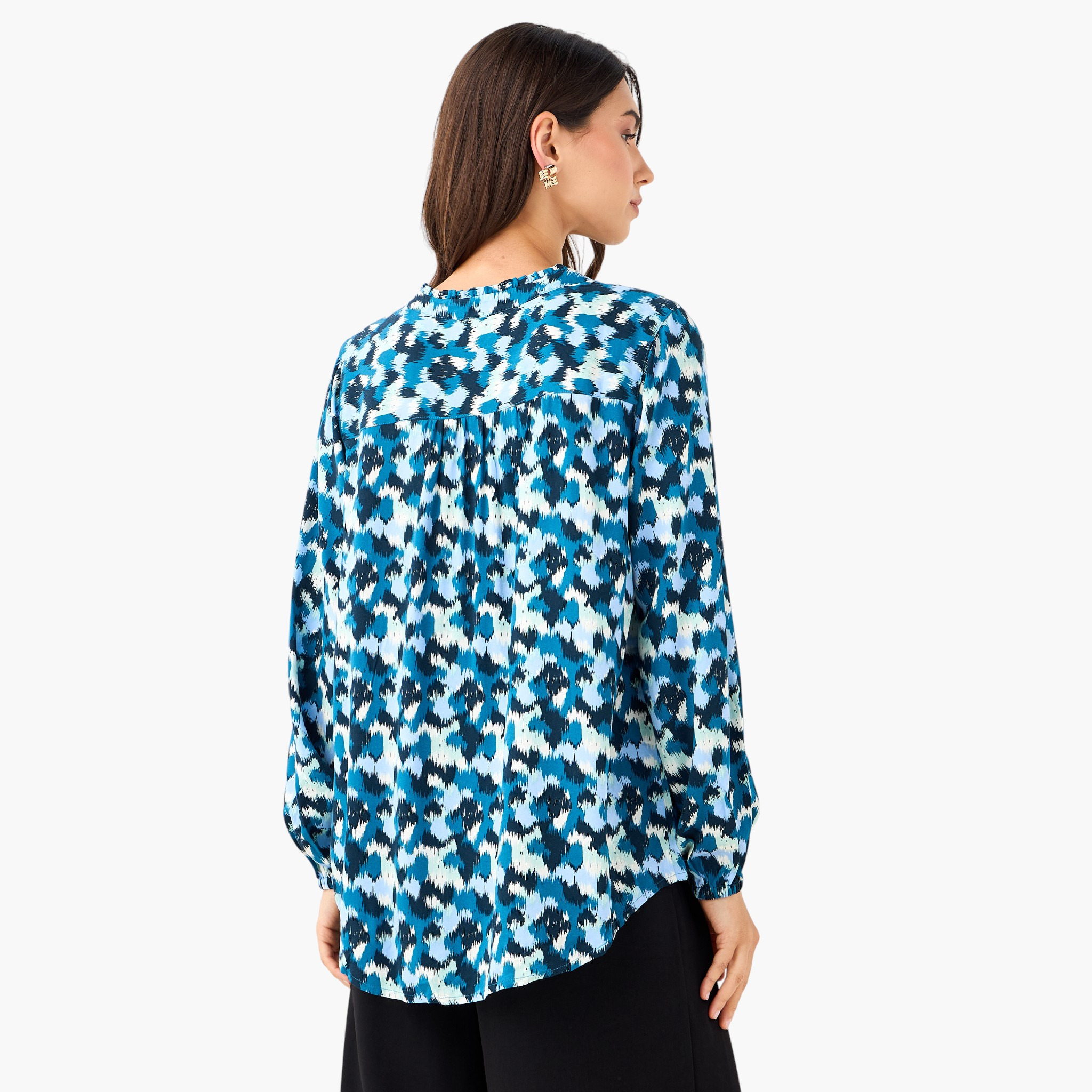 Regular Fit Viscose Top with Mandarin Collar-women-clothing-shirtsandblouses-blouses-image-3