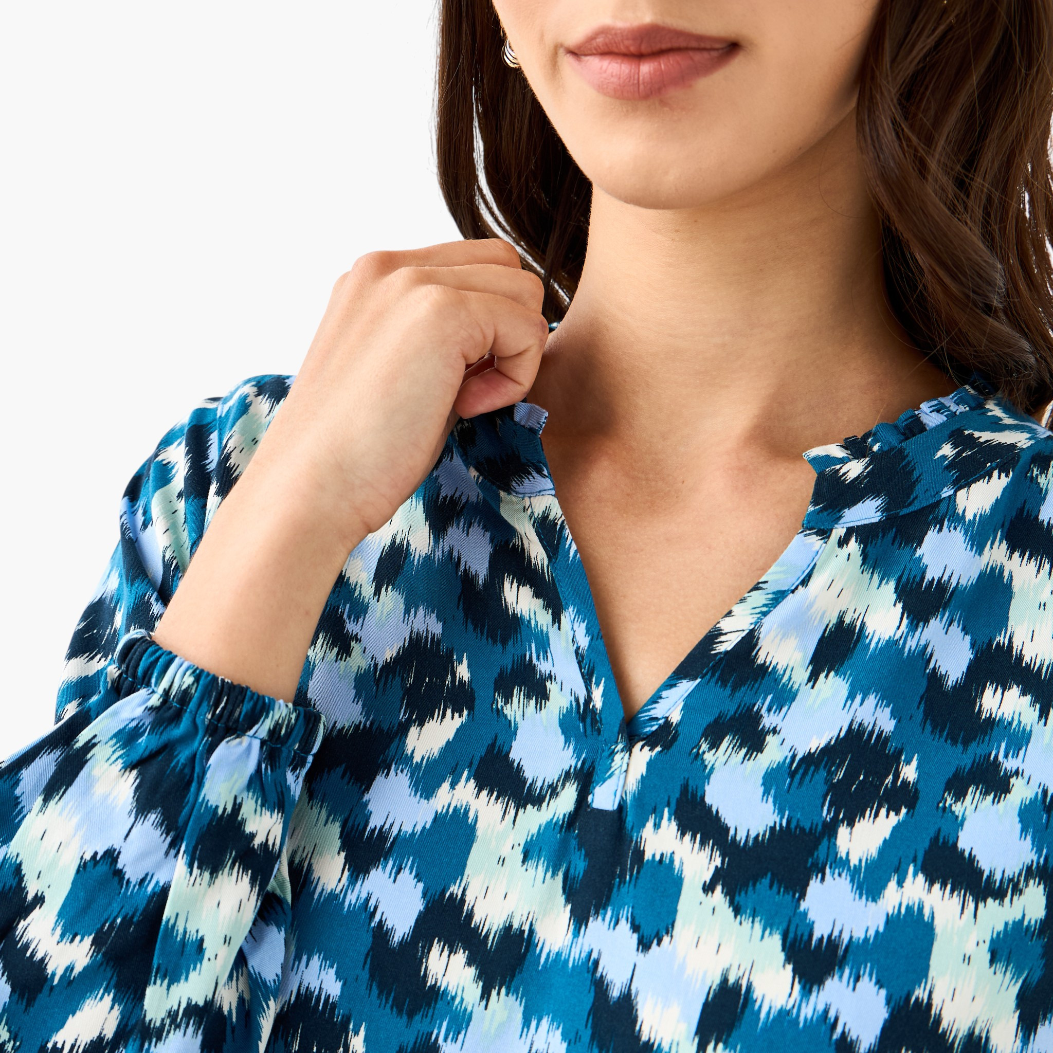 Regular Fit Viscose Top with Mandarin Collar-women-clothing-shirtsandblouses-blouses-image-5