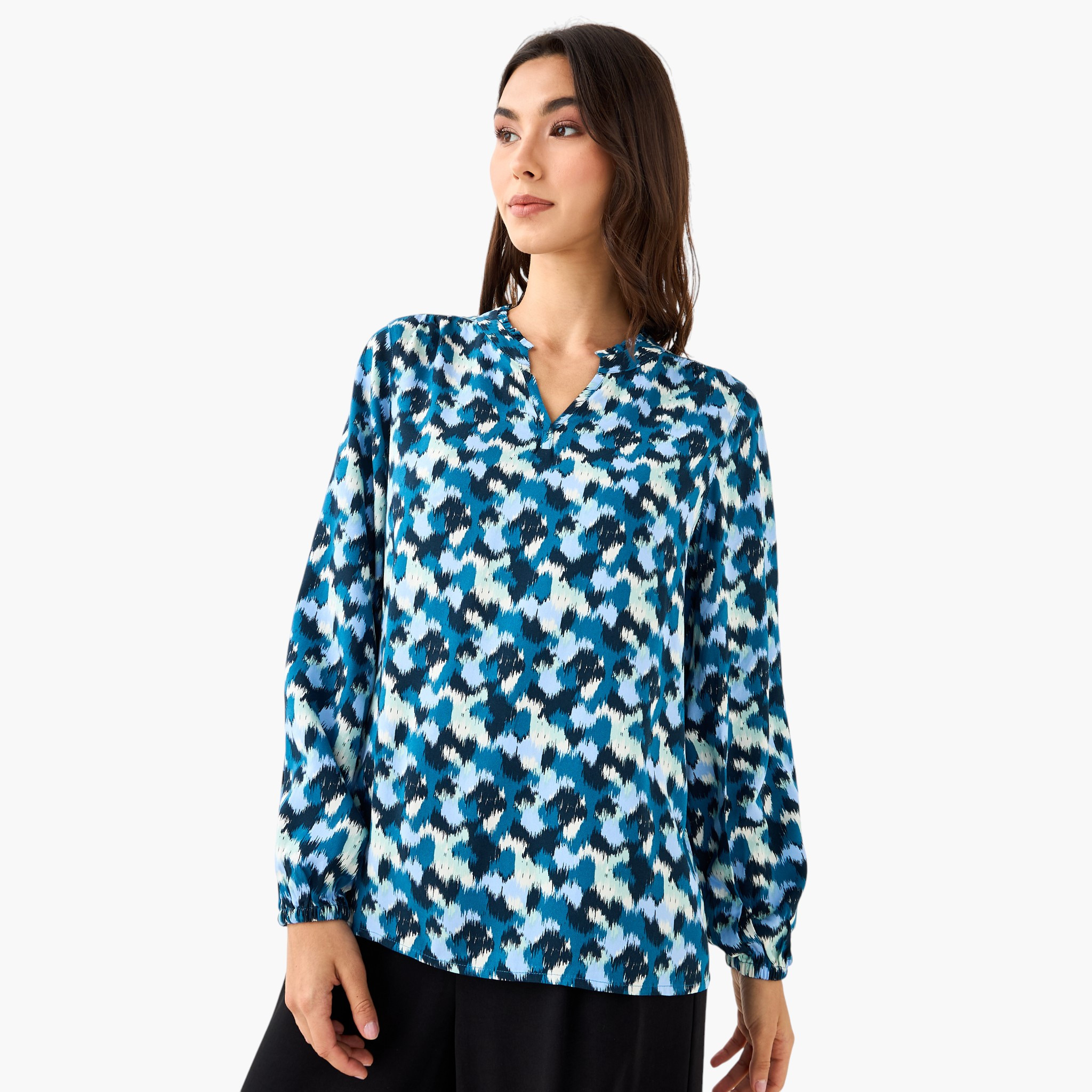 Regular Fit Viscose Top with Mandarin Collar-women-clothing-shirtsandblouses-blouses-image-6