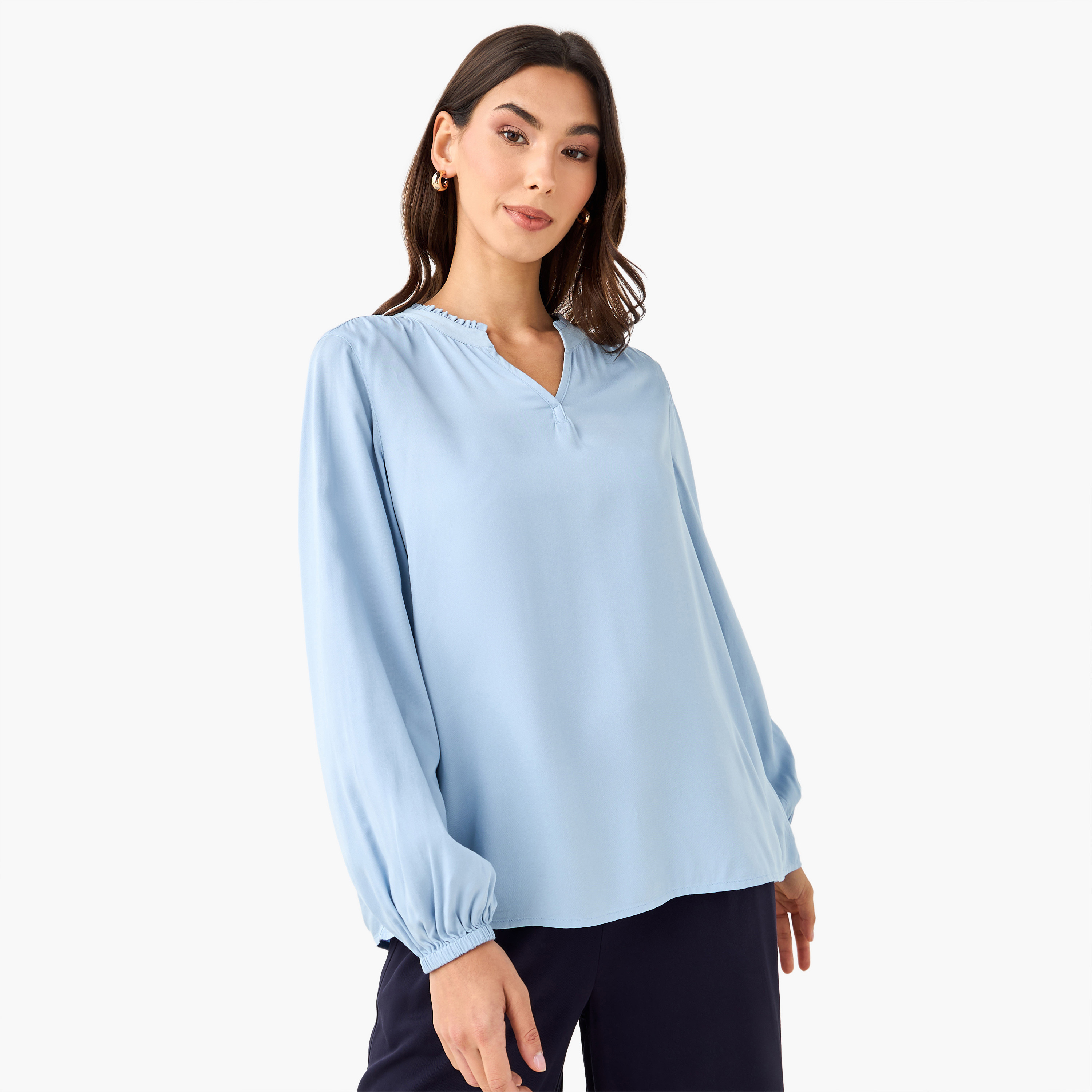 Regular Fit Viscose Top with Mandarin Collar-women-clothing-shirtsandblouses-blouses-image-6