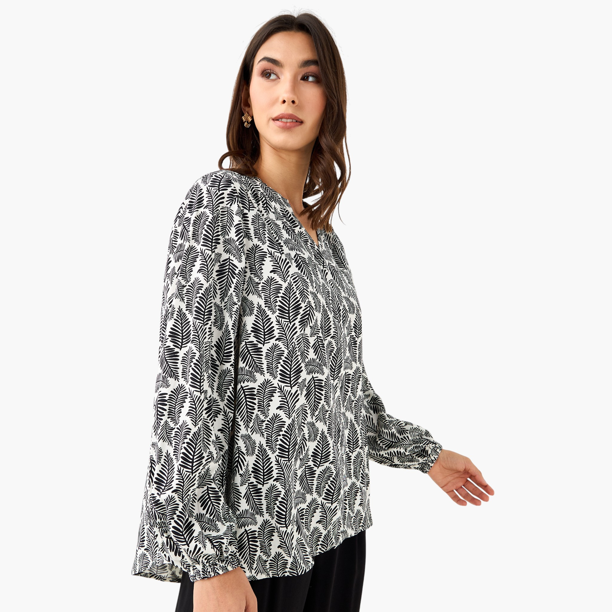 Regular Fit Viscose Top with Mandarin Collar-women-clothing-shirtsandblouses-blouses-image-6