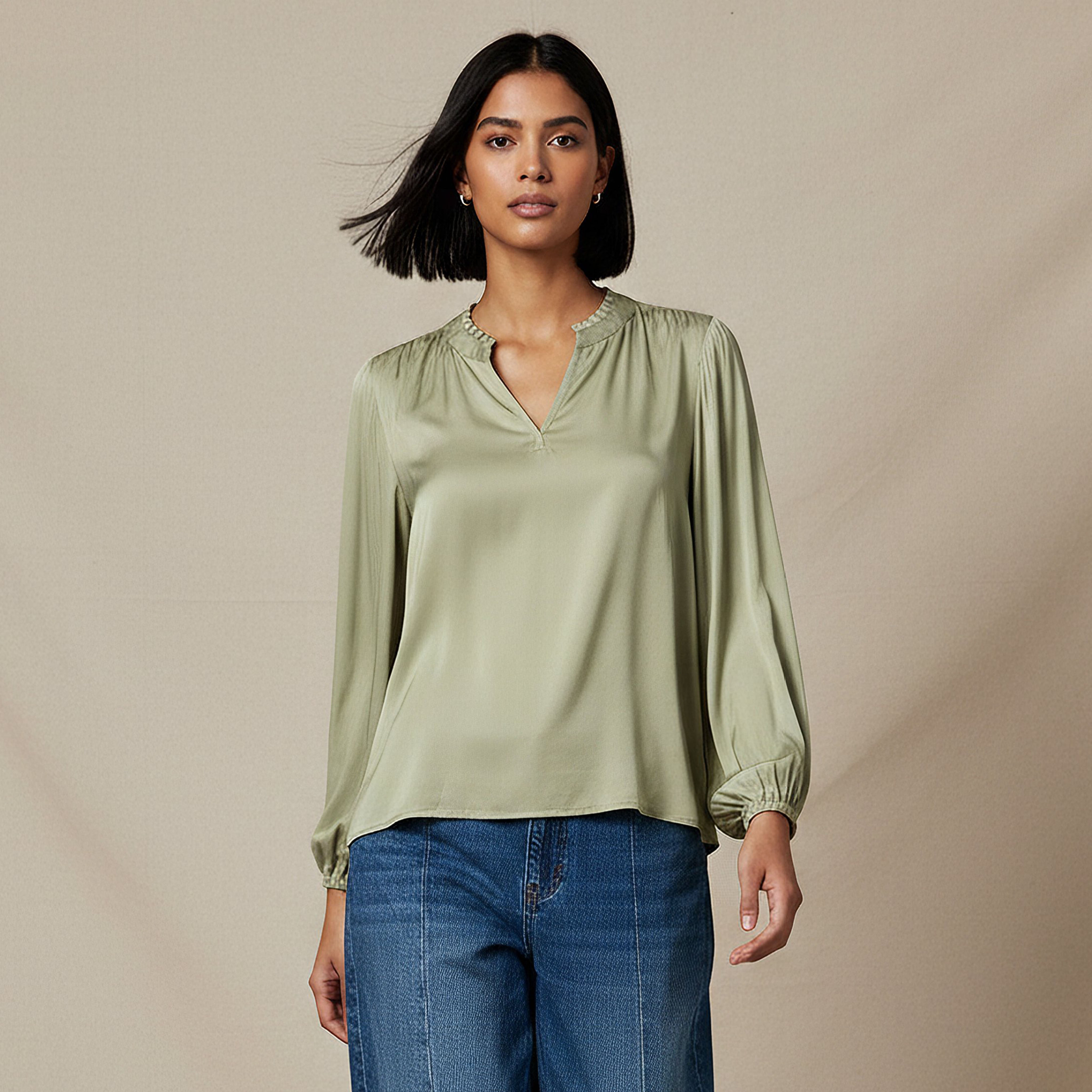 Regular Fit Viscose Top with Ruffle Trim-women-clothing-shirtsandblouses-blouses-image-1