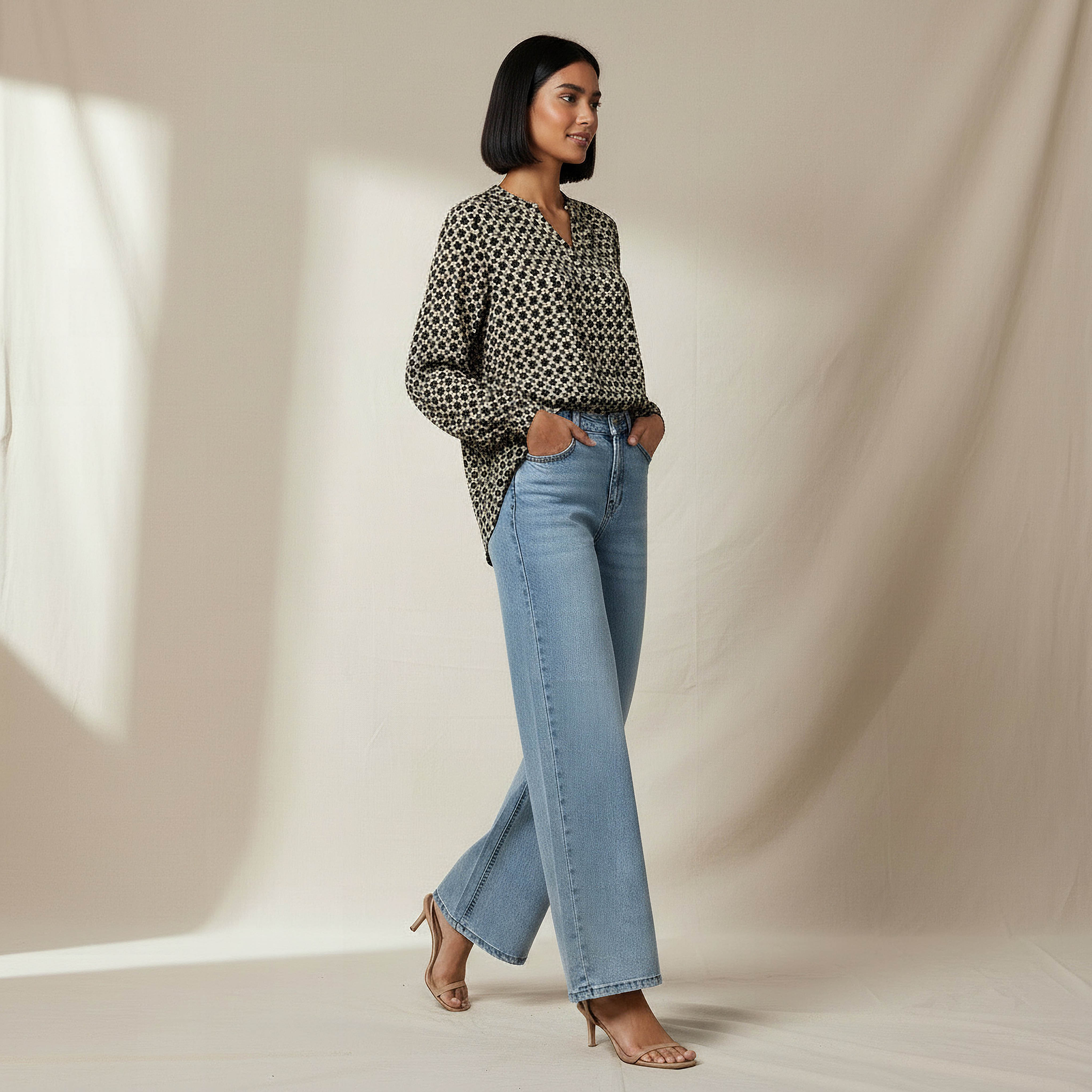 Regular Fit Viscose Mandarin Neck Top with Geometric Print-women-clothing-shirtsandblouses-blouses-image-2