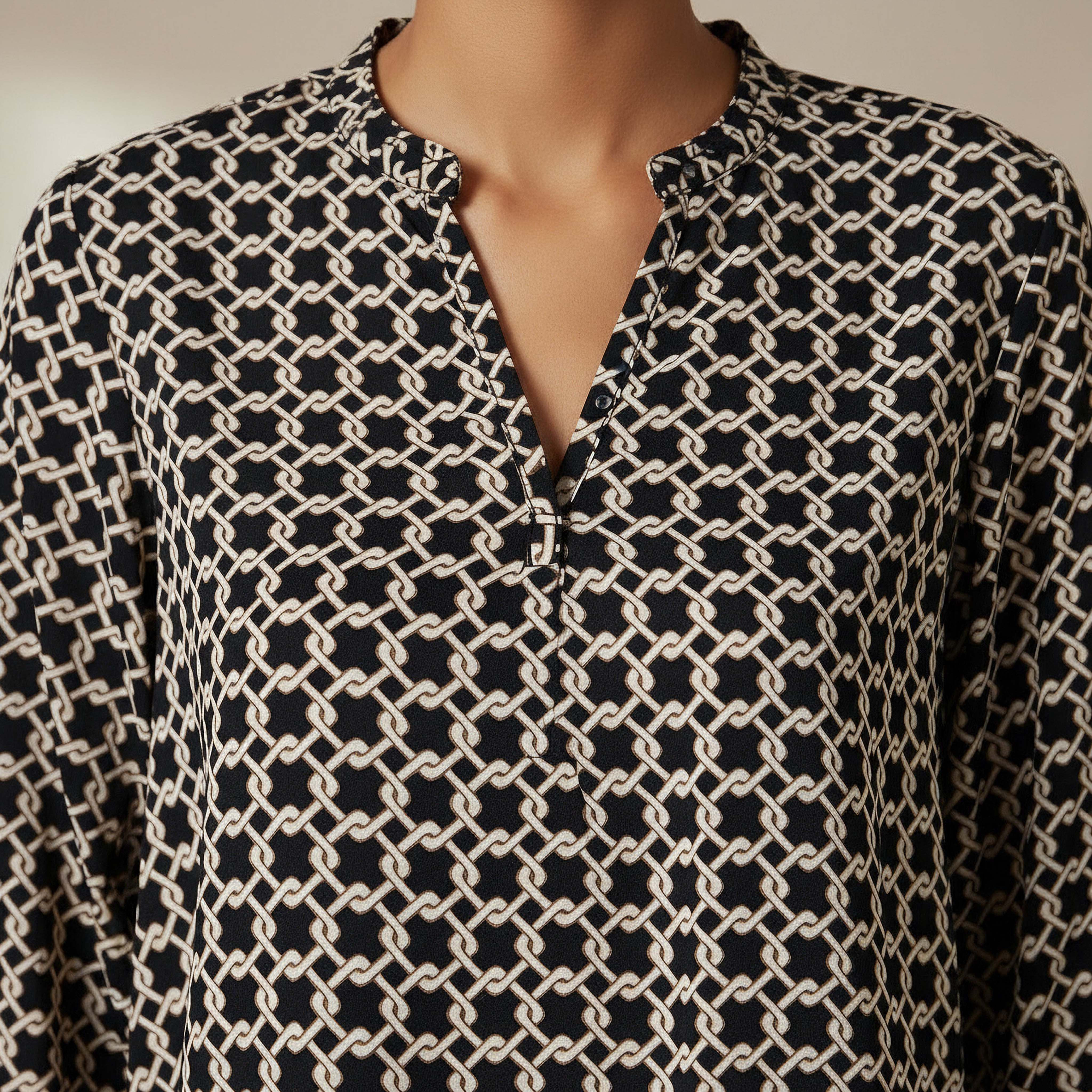 Regular Fit Viscose Mandarin Neck Top with Geometric Print-women-clothing-shirtsandblouses-blouses-image-3