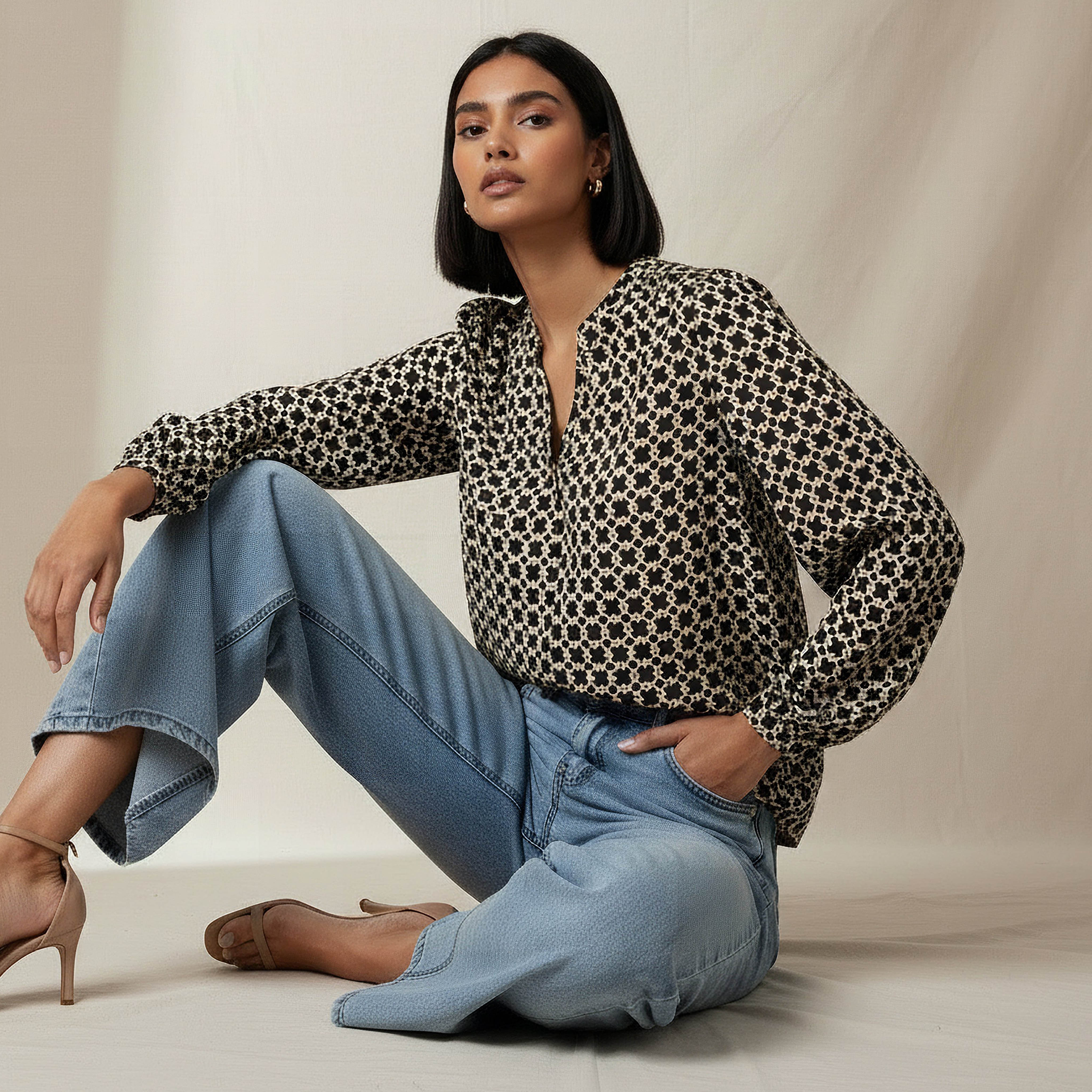 Regular Fit Viscose Mandarin Neck Top with Geometric Print-women-clothing-shirtsandblouses-blouses-image-5