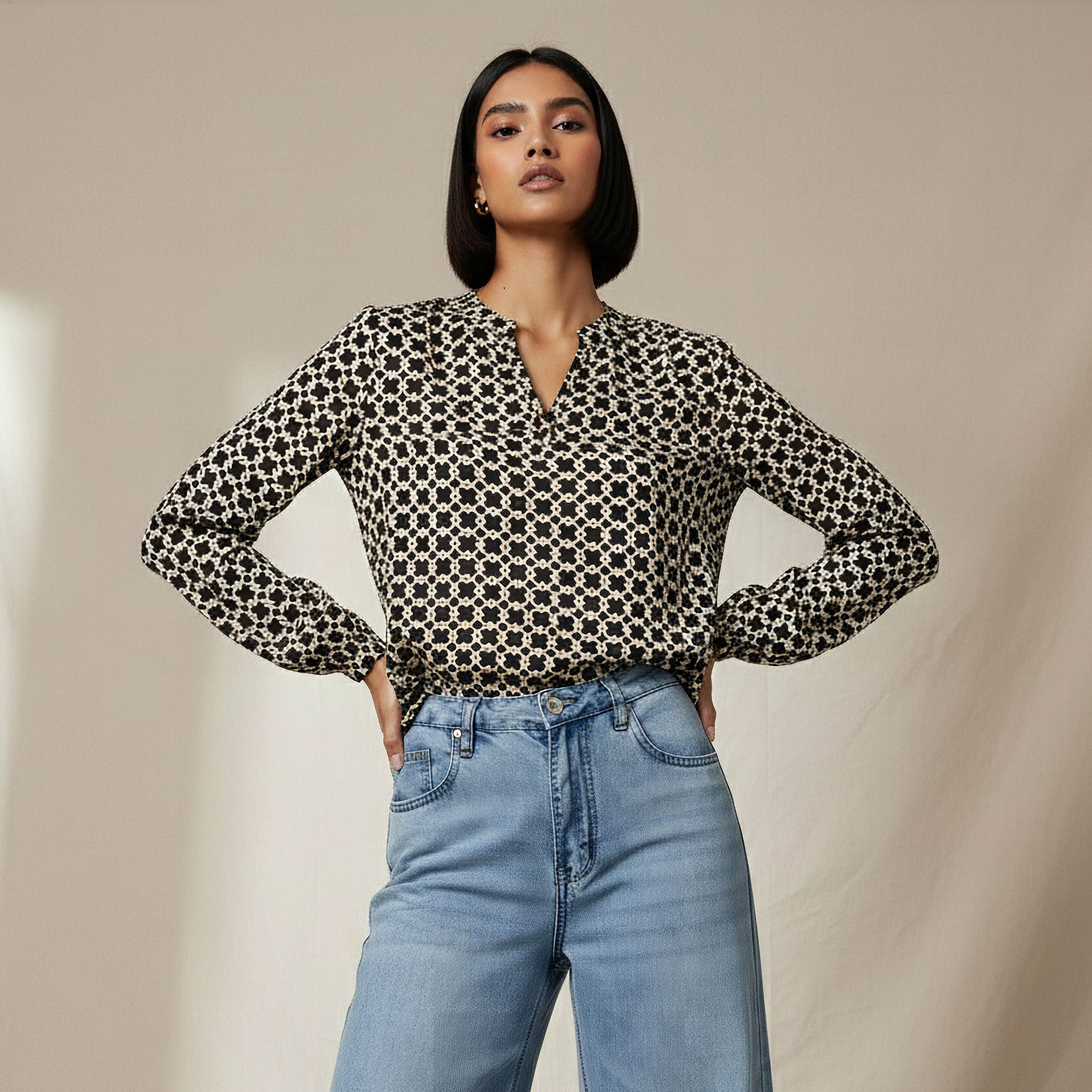 Regular Fit Viscose Mandarin Neck Top with Geometric Print-women-clothing-shirtsandblouses-blouses-image-6