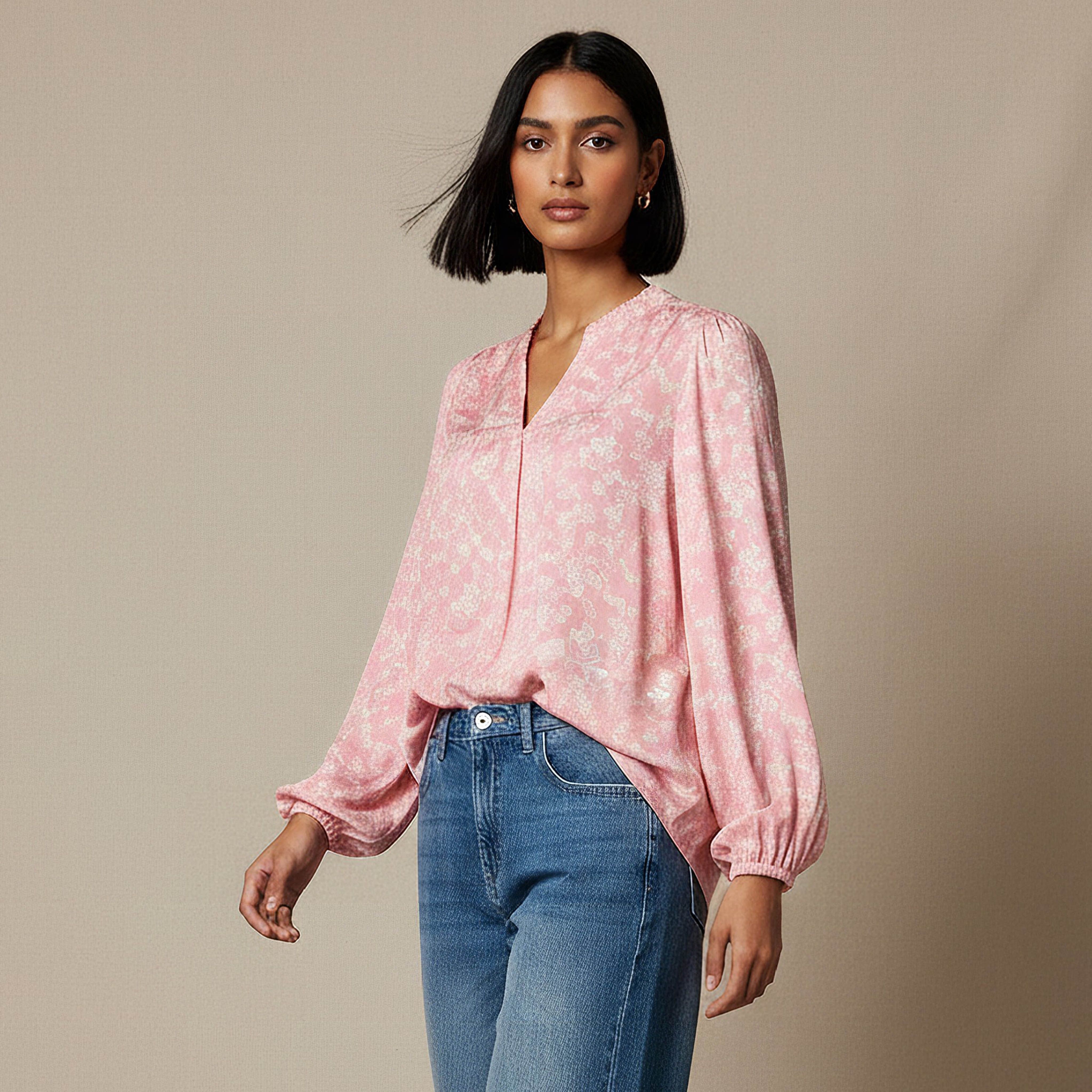 Regular Fit Viscose Mandarin Neck Top with Floral Print-women-clothing-shirtsandblouses-blouses-image-1
