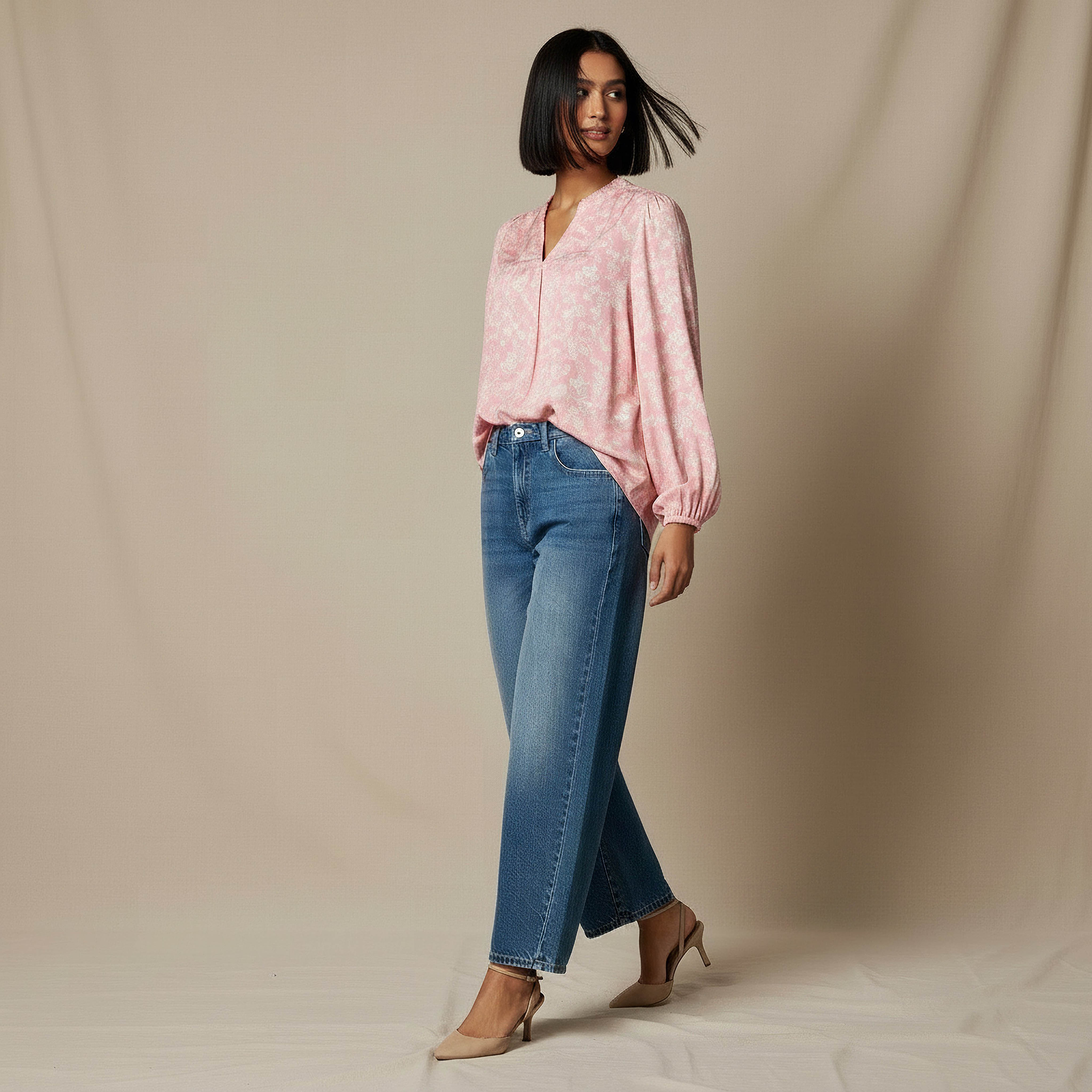 Regular Fit Viscose Mandarin Neck Top with Floral Print-women-clothing-shirtsandblouses-blouses-image-2