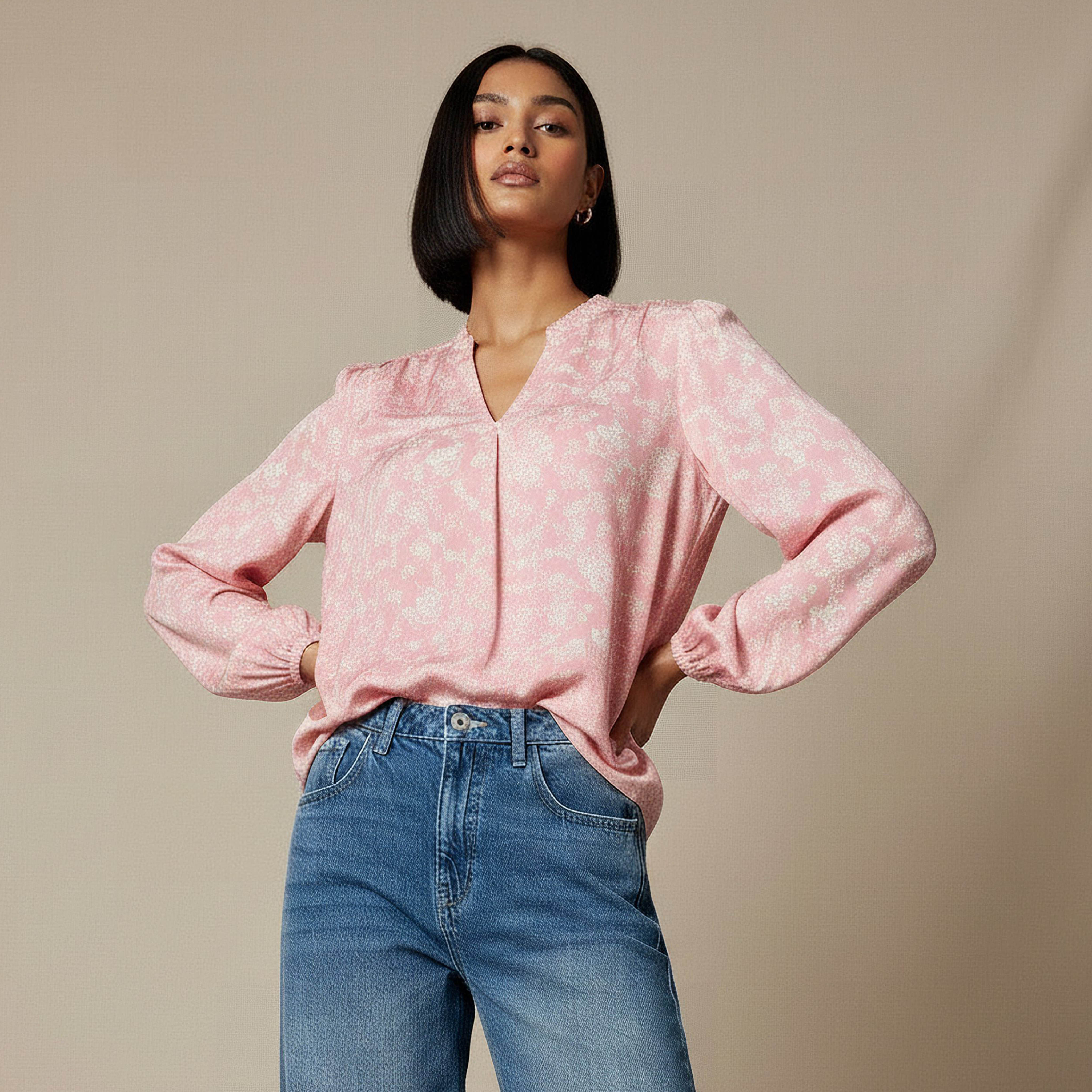 Regular Fit Viscose Mandarin Neck Top with Floral Print-women-clothing-shirtsandblouses-blouses-image-6