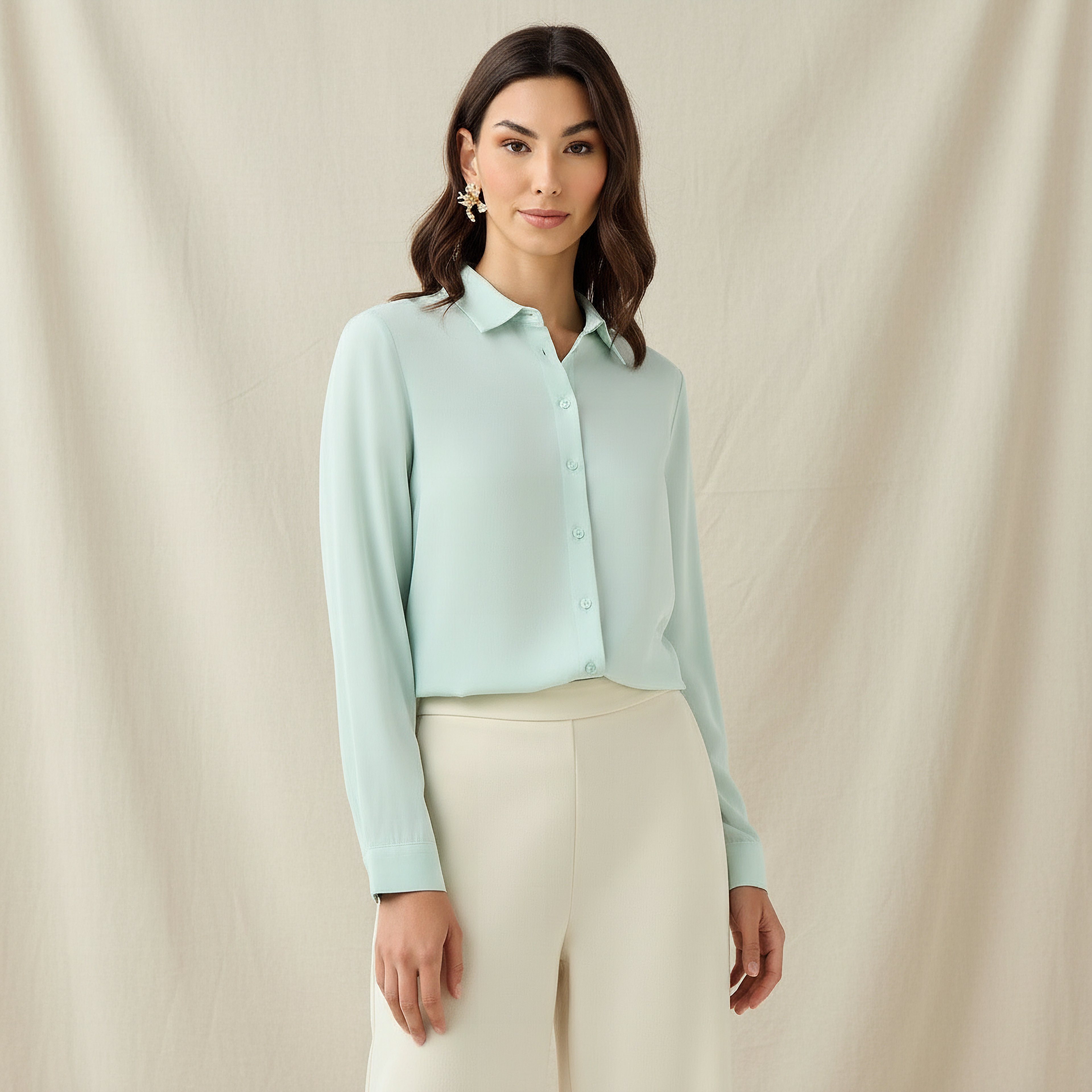 قميص فيسكوز بقصة عادية وياقة-women-clothing-shirtsandblouses-shirts-image-1