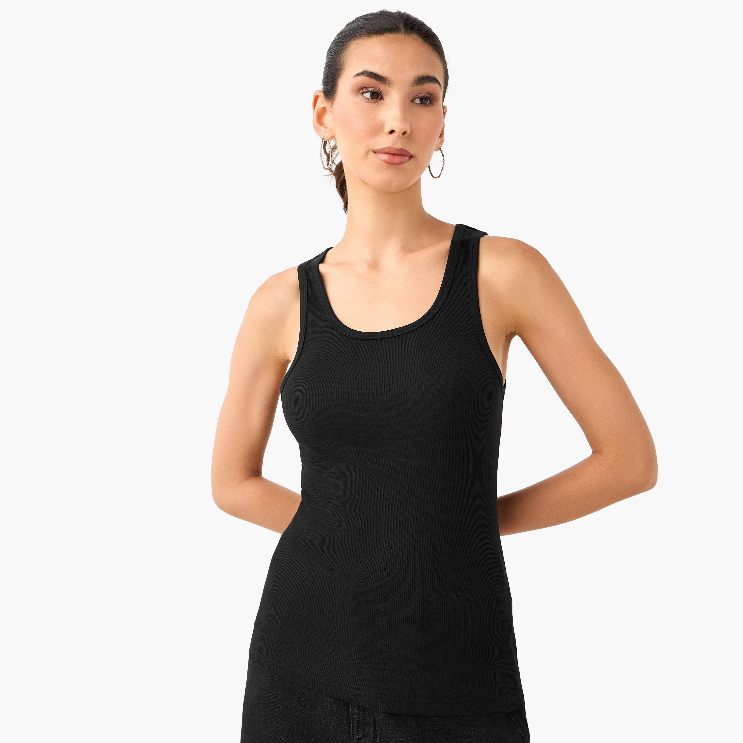 Slim Fit Tank Top with Ribbed Design and Scoop Neck-women-clothing-tshirts-image-6