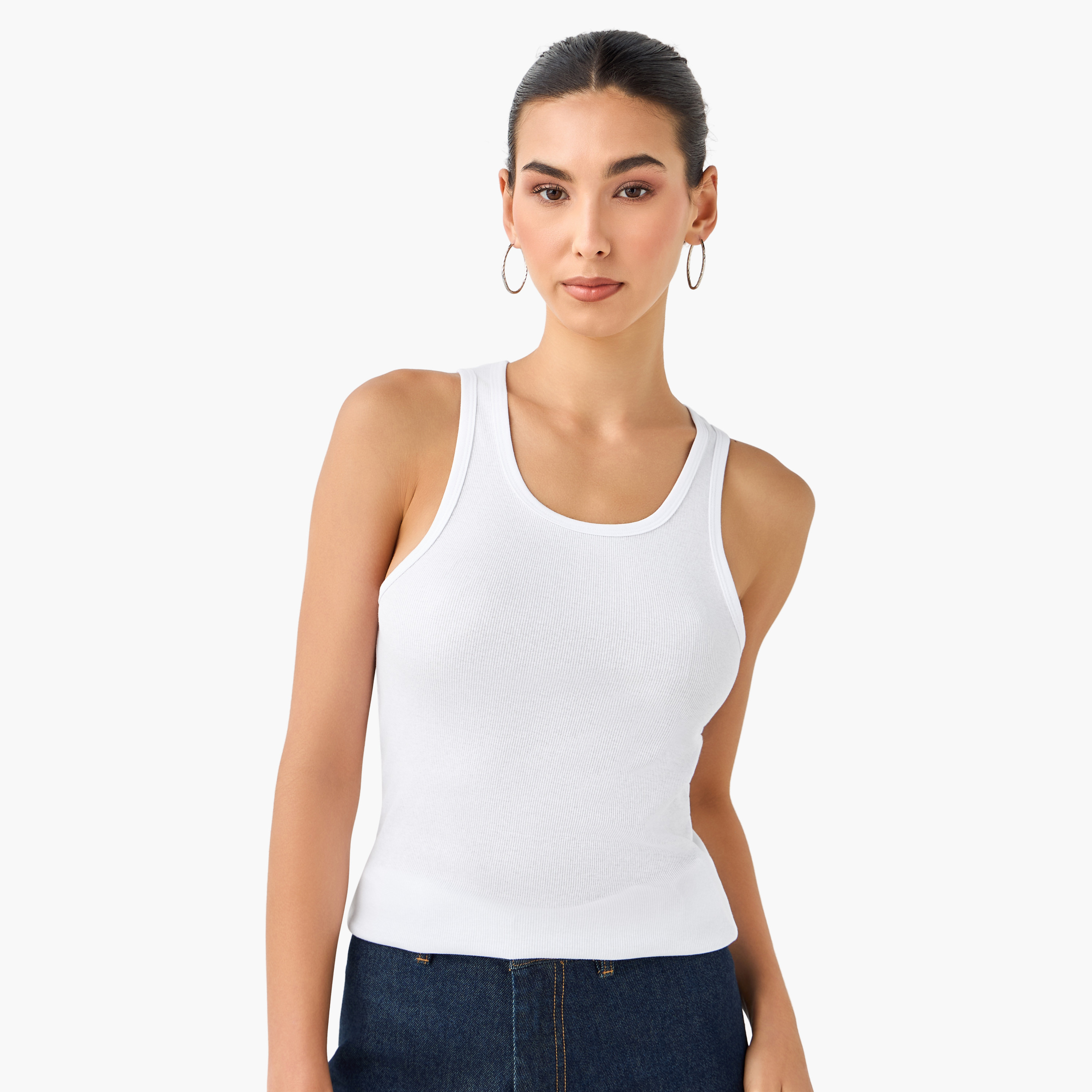 Slim Fit Tank Top with Ribbed Design and Scoop Neck-women-clothing-tshirts-image-1