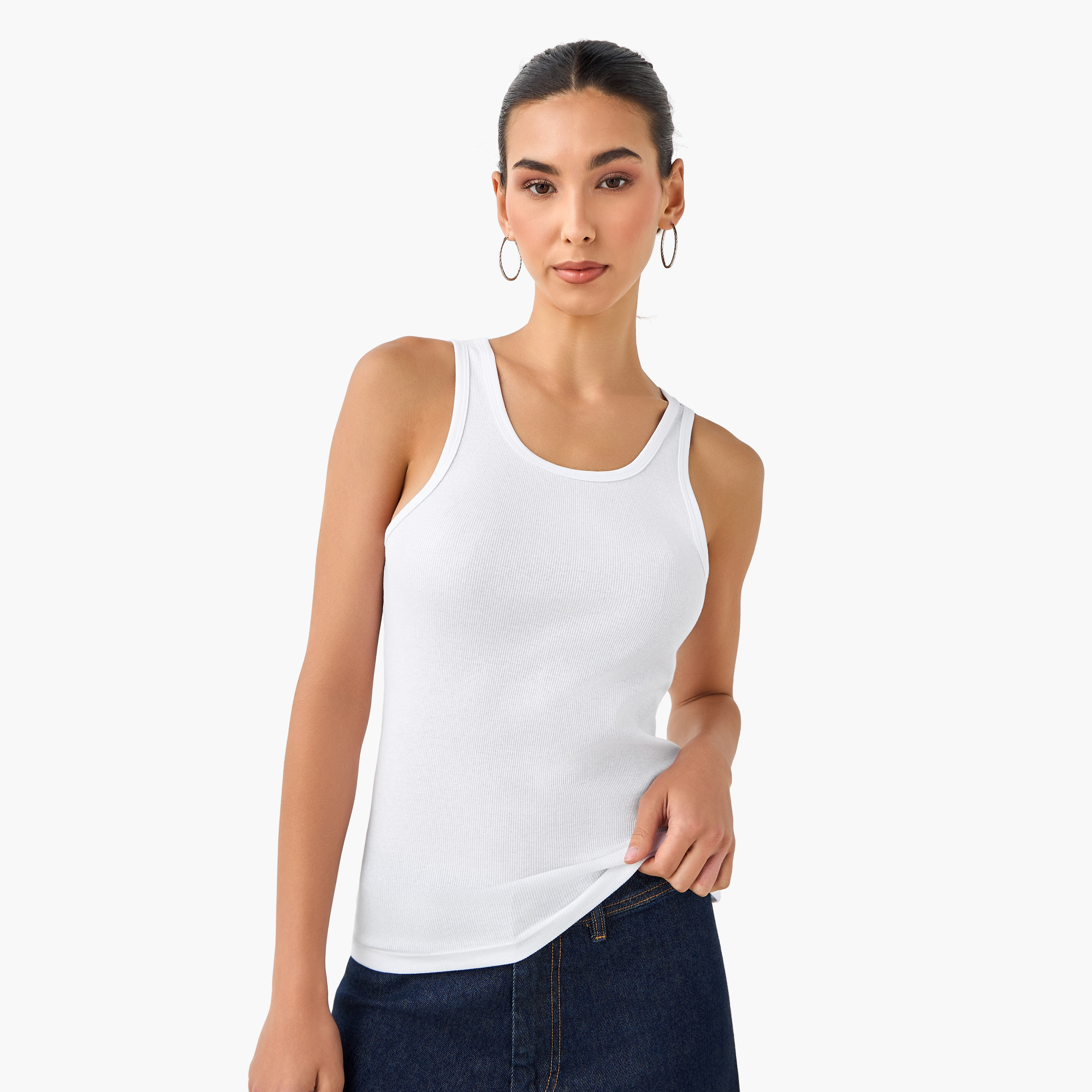 Slim Fit Tank Top with Ribbed Design and Scoop Neck-women-clothing-tshirts-image-6