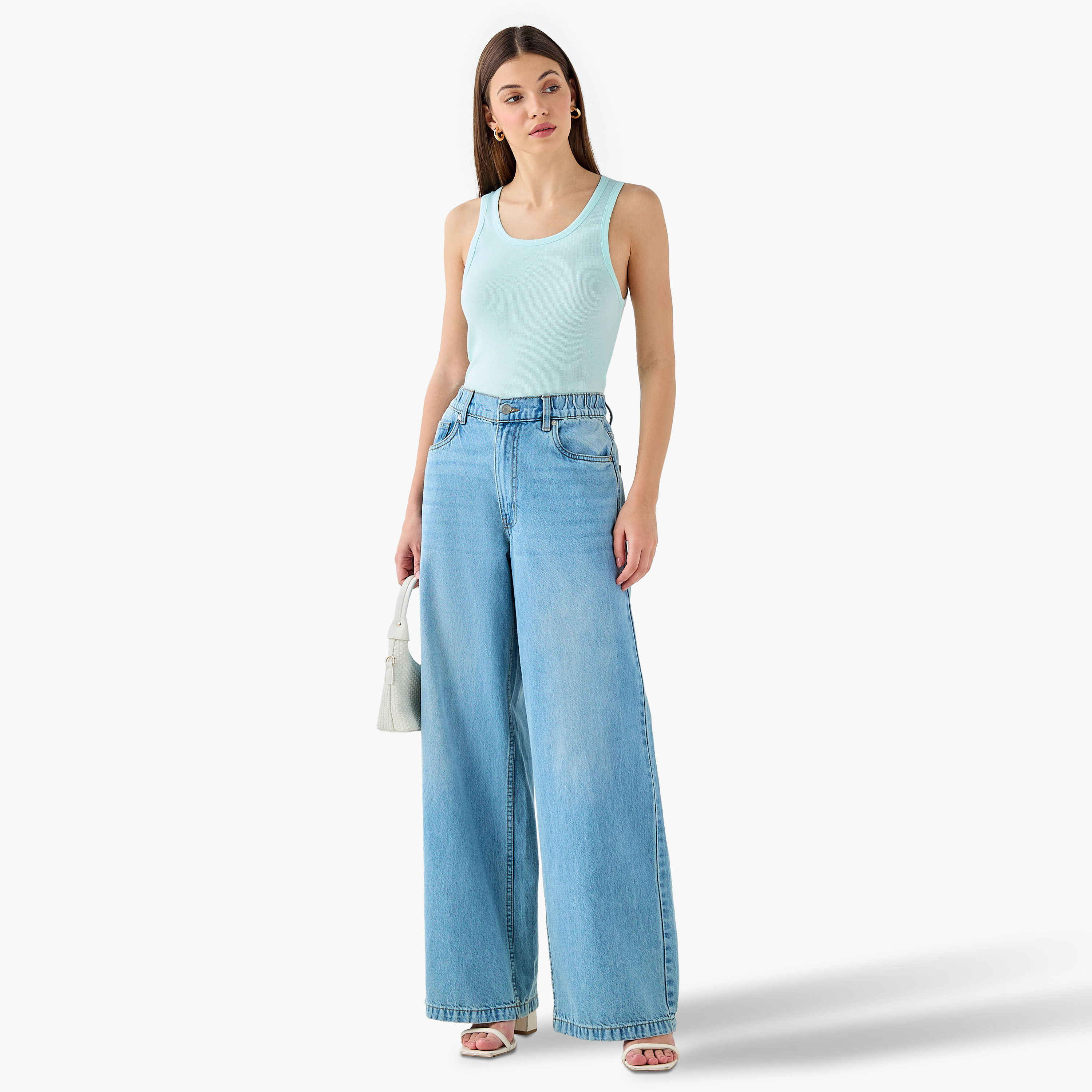 بلوزة تانك بقصة سليم وتصميم مضلّع-women-clothing-tshirts-image-2