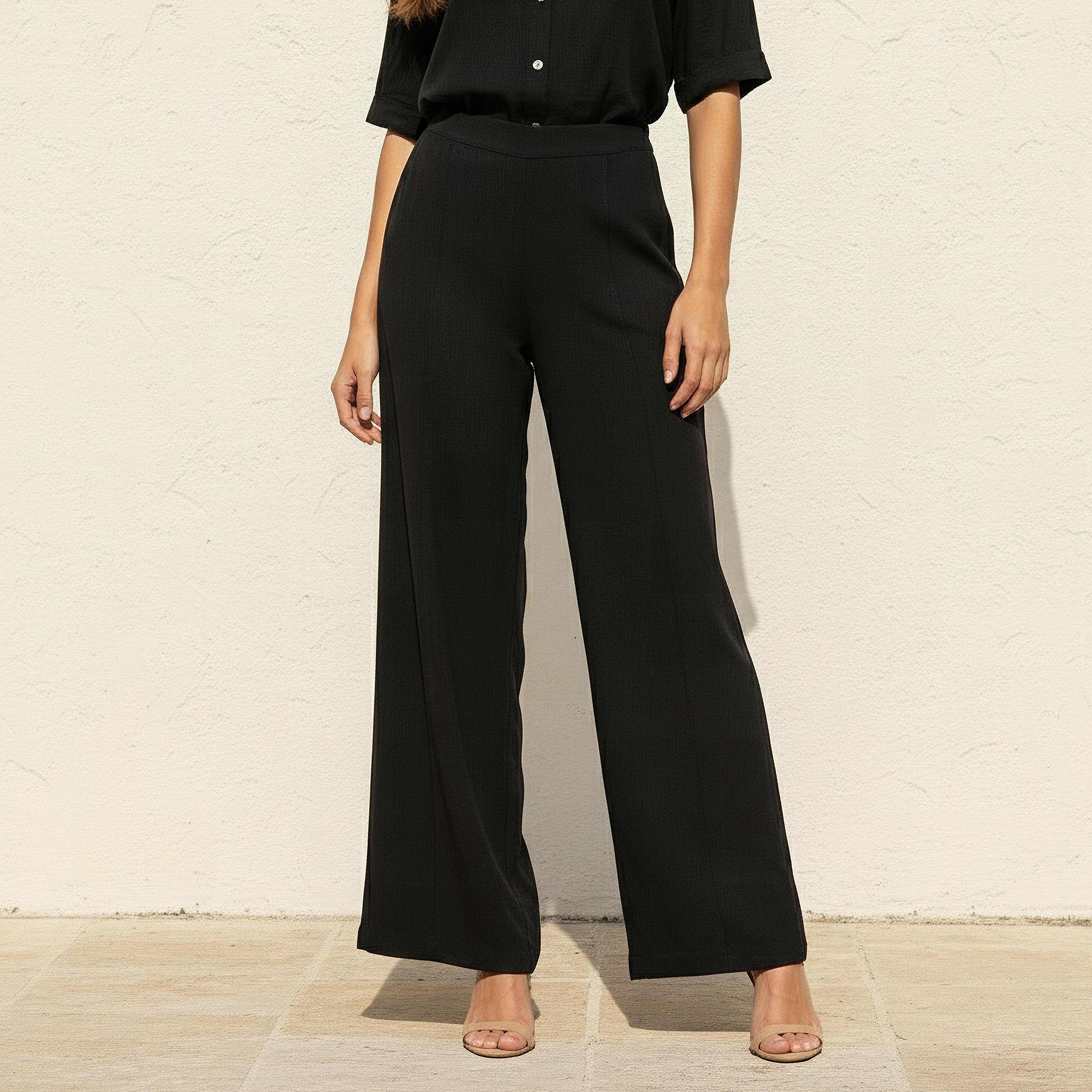 Wide Leg Flexi Waist Pintuck Detail Trousers-women-clothing-bottoms-trousers-image-1