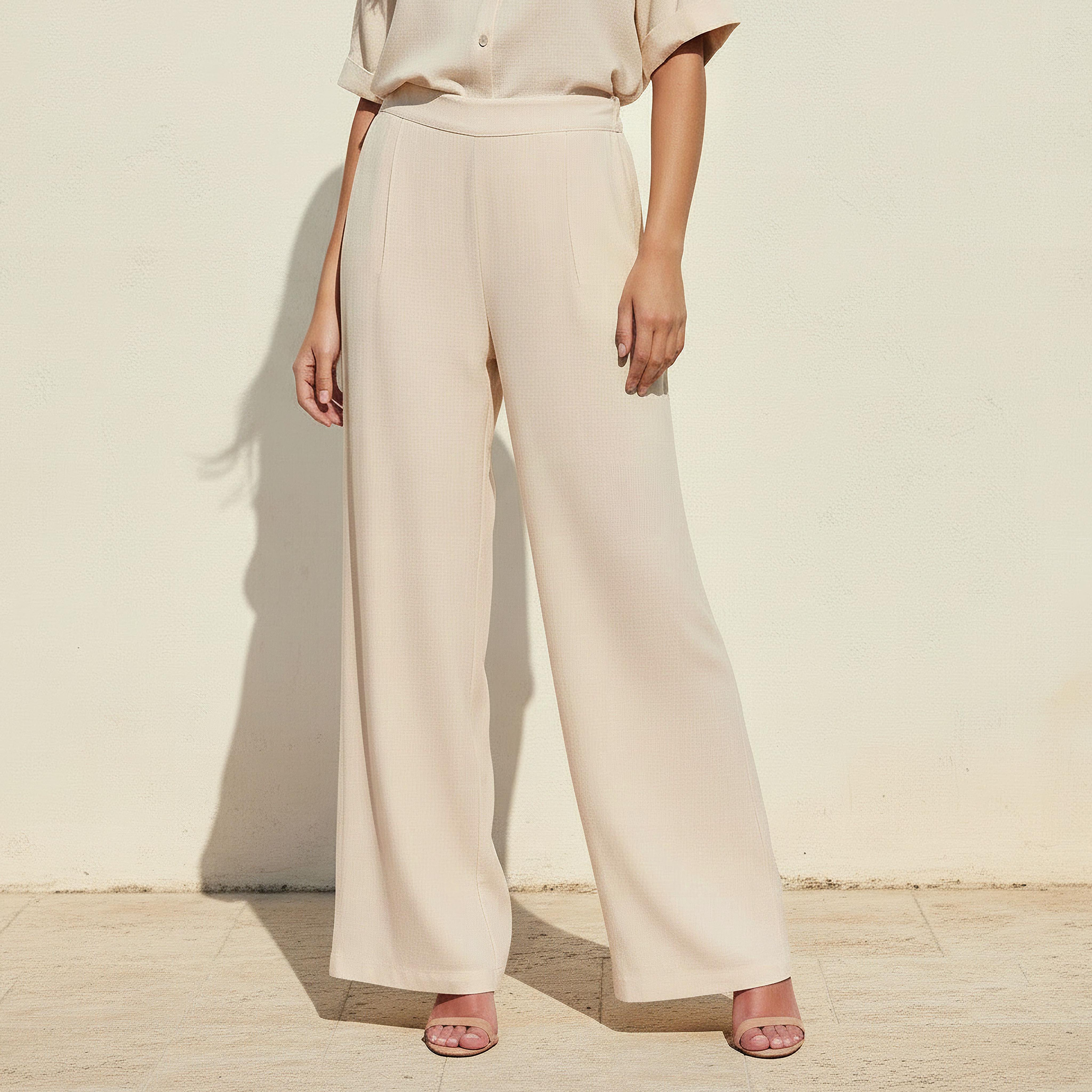Wide Leg Flexi Waist Pintuck Detail Trousers-women-clothing-bottoms-trousers-image-1
