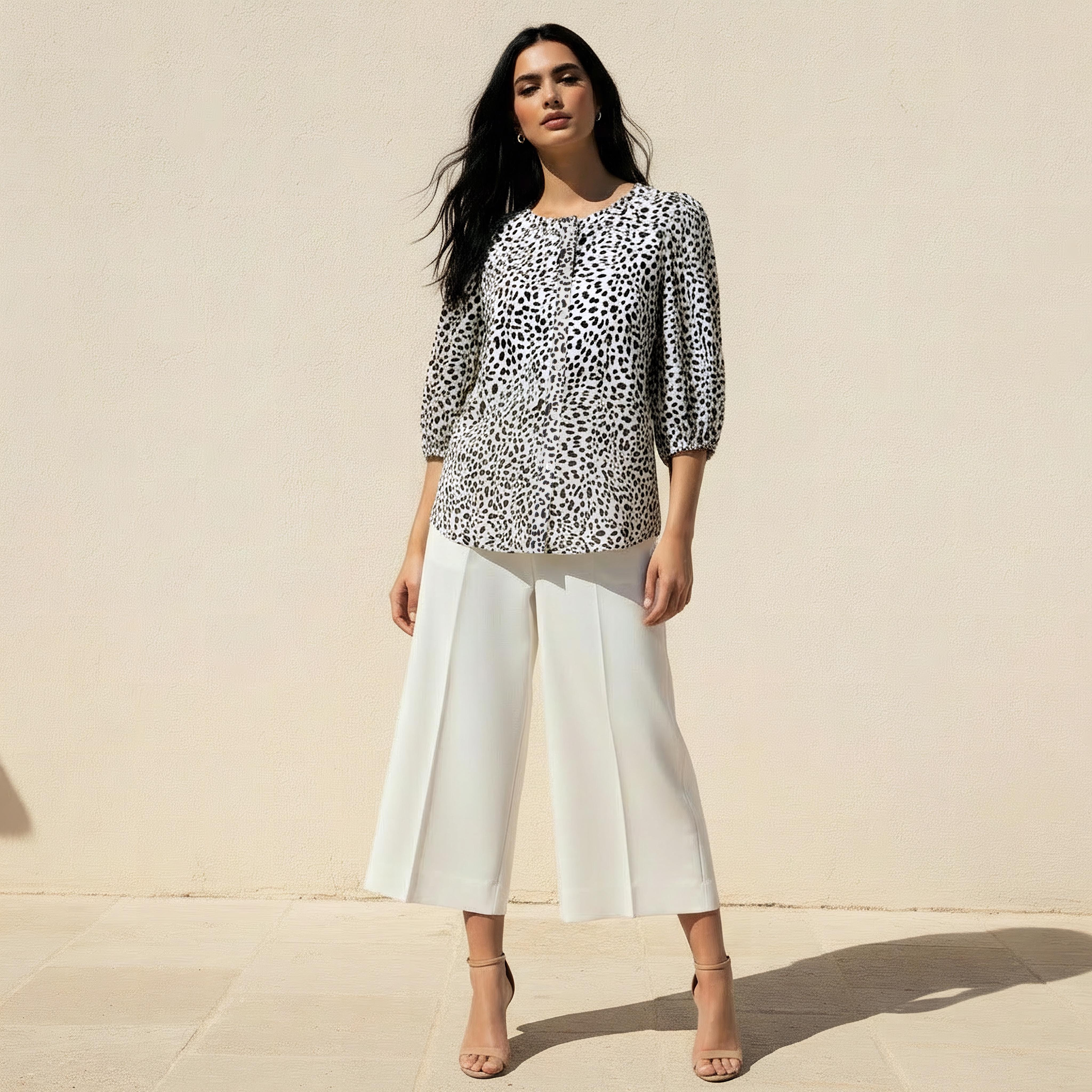 Linen Blend Animal Print Shirt with Balloon Sleeves-women-clothing-shirtsandblouses-shirts-image-3