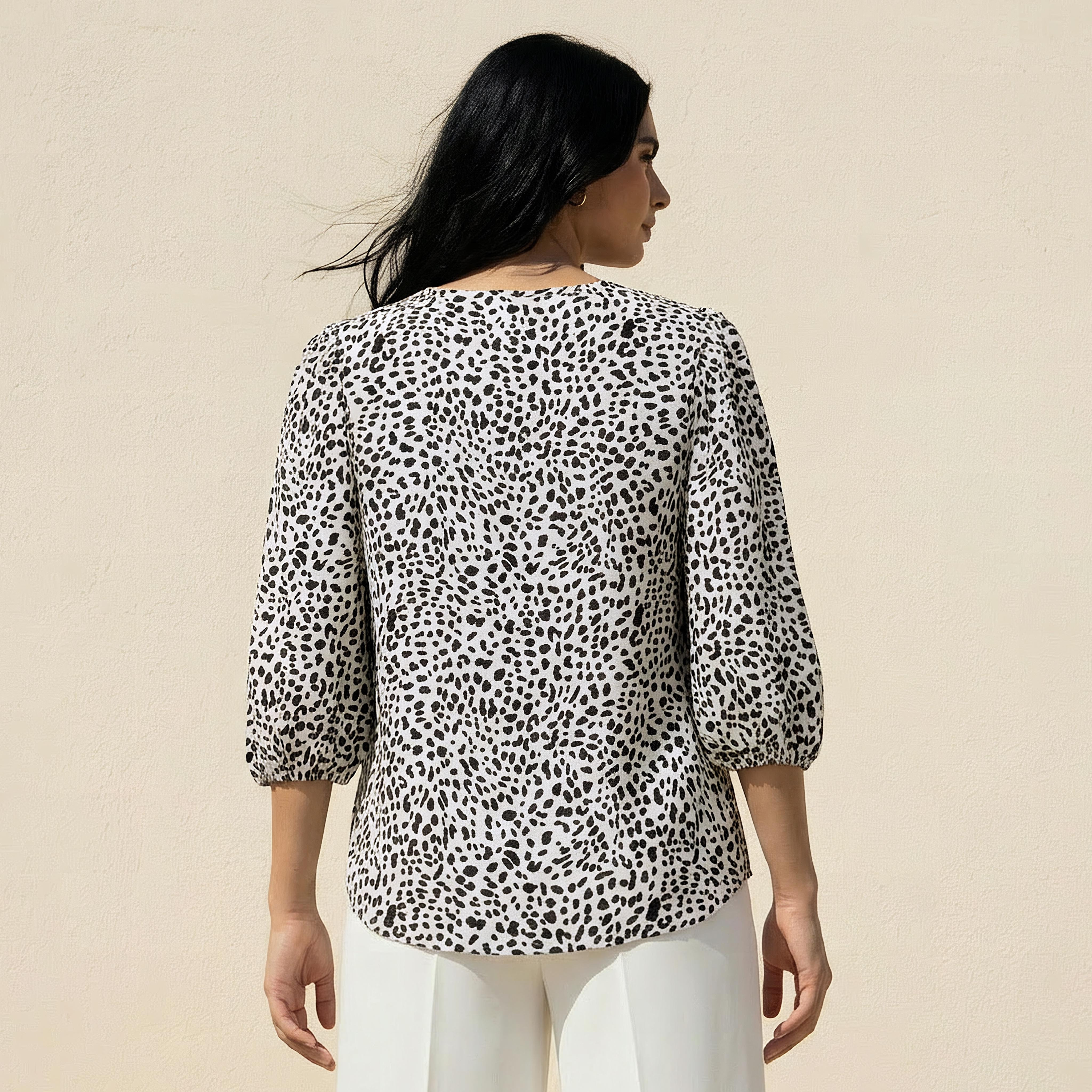 Linen Blend Animal Print Shirt with Balloon Sleeves-women-clothing-shirtsandblouses-shirts-image-4