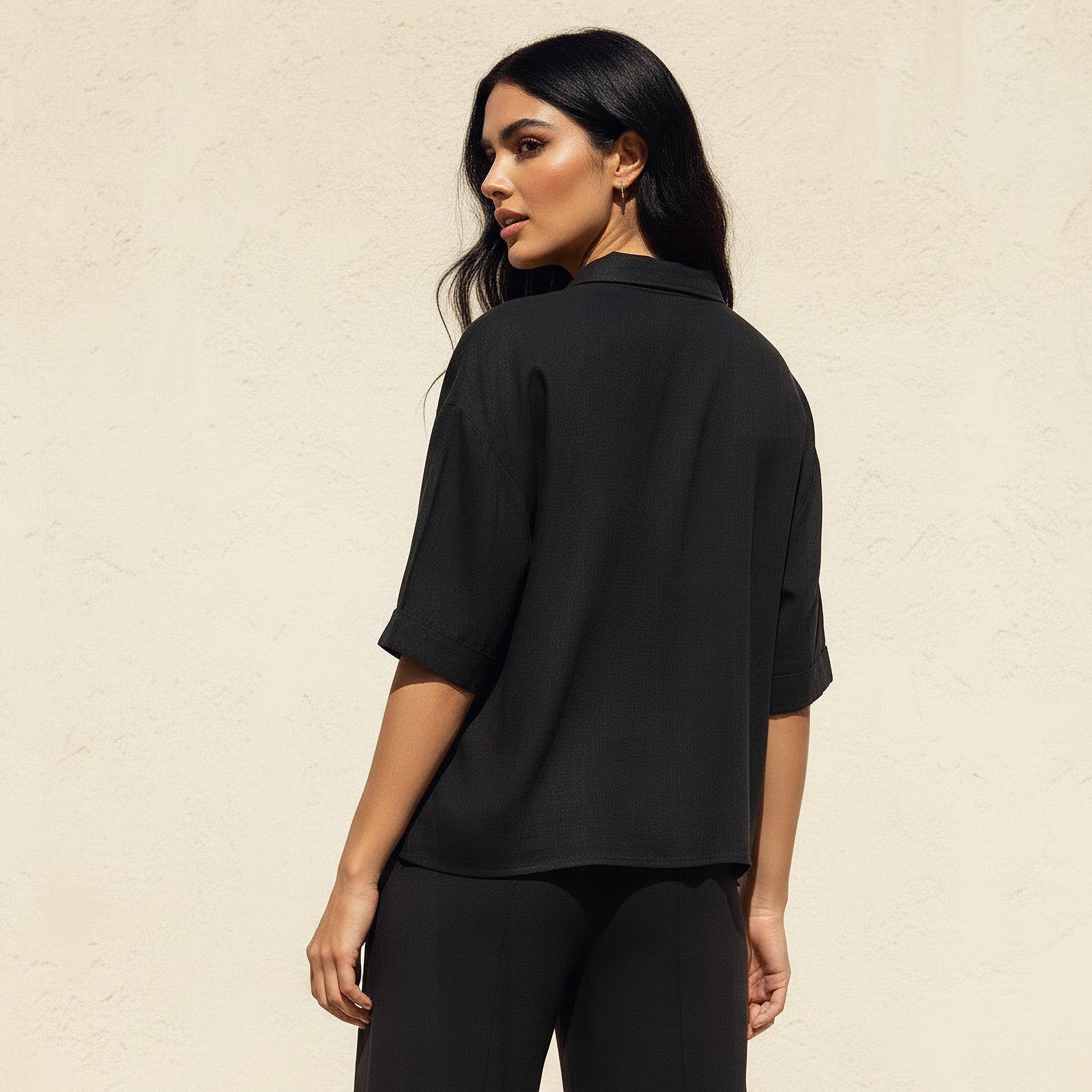 Linen Blend Shirt with Dropped Sleeves-women-clothing-shirtsandblouses-shirts-image-4