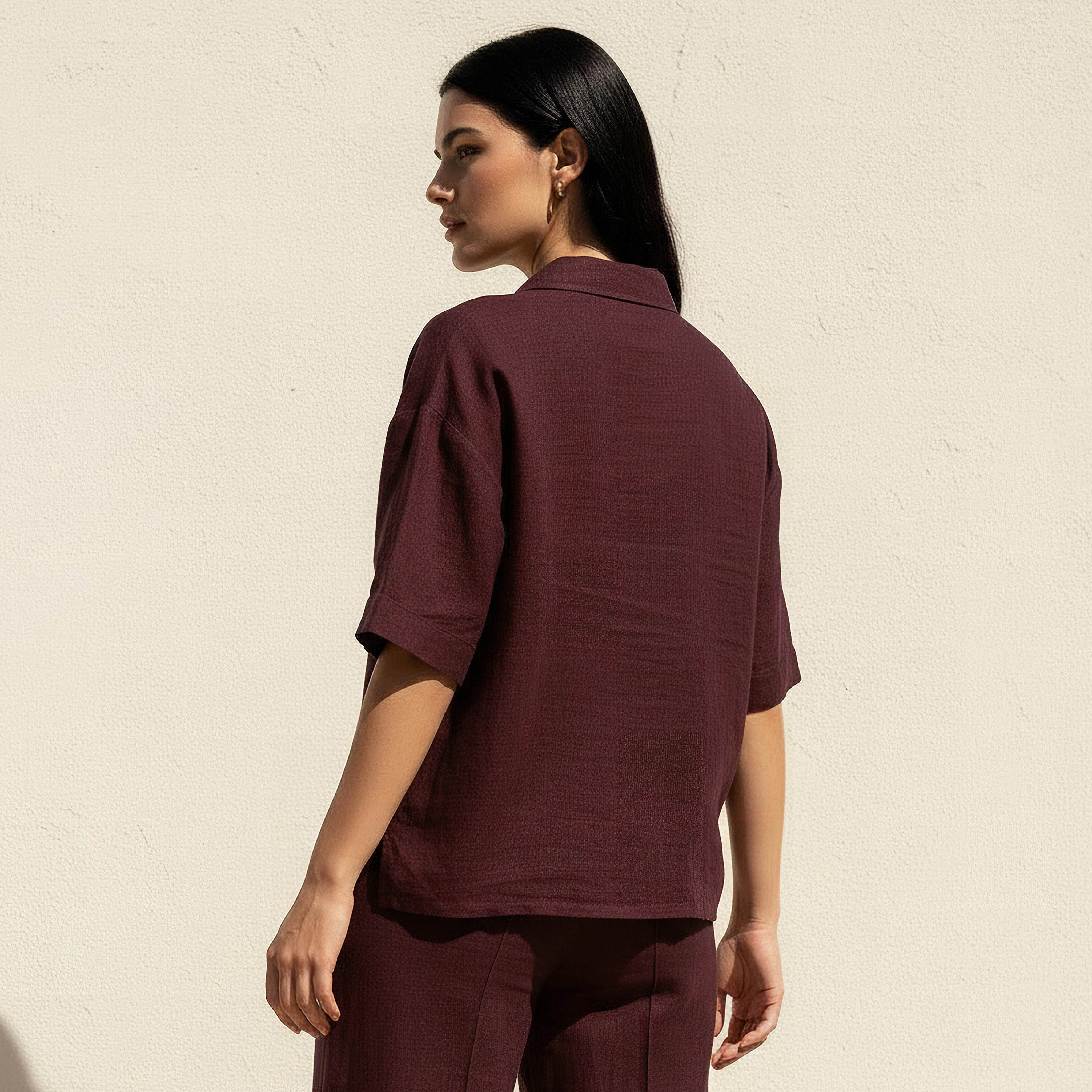 Linen Blend Shirt with Dropped Sleeves-women-clothing-shirtsandblouses-shirts-image-4
