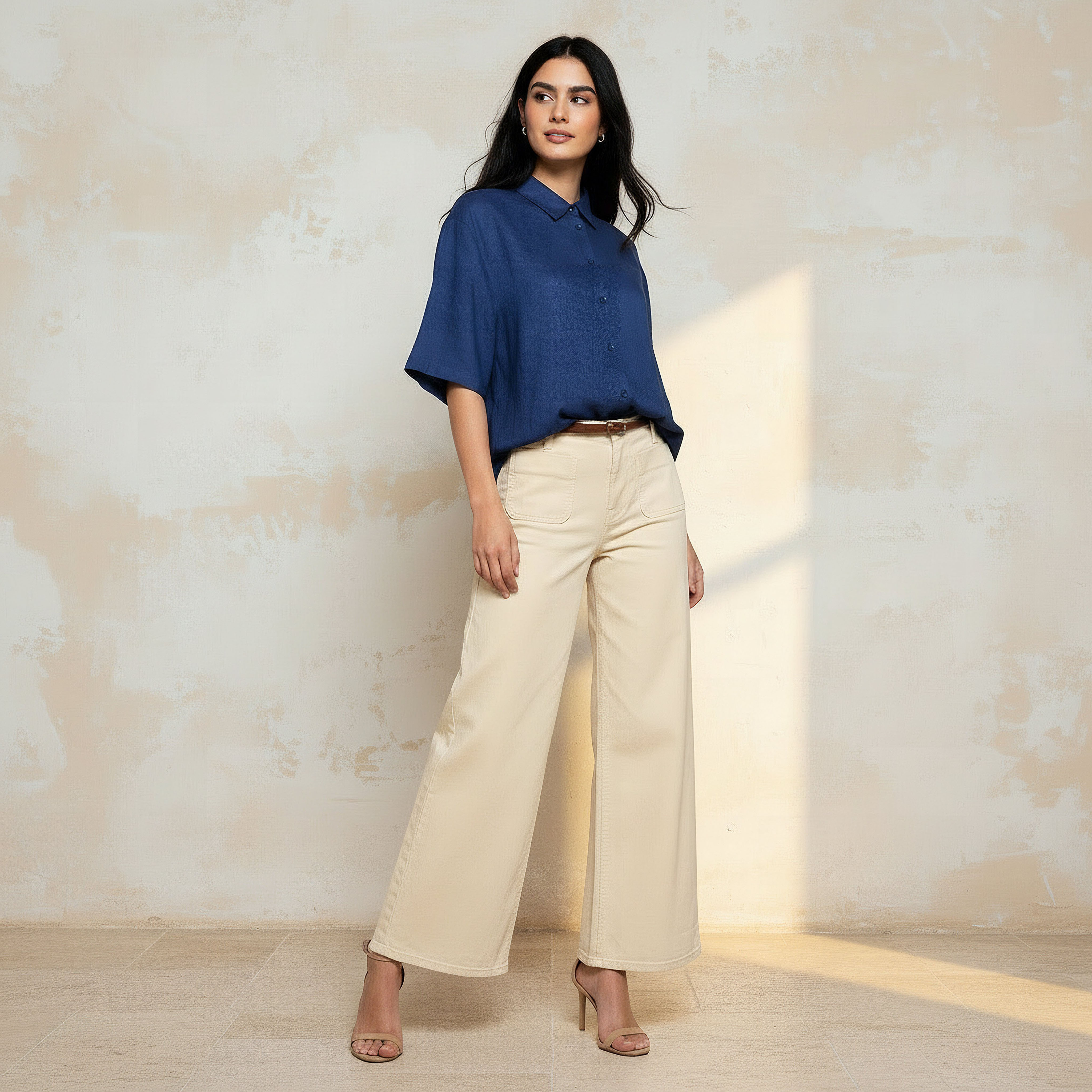 Linen Blend Shirt with Short Sleeves-women-clothing-shirtsandblouses-shirts-image-3