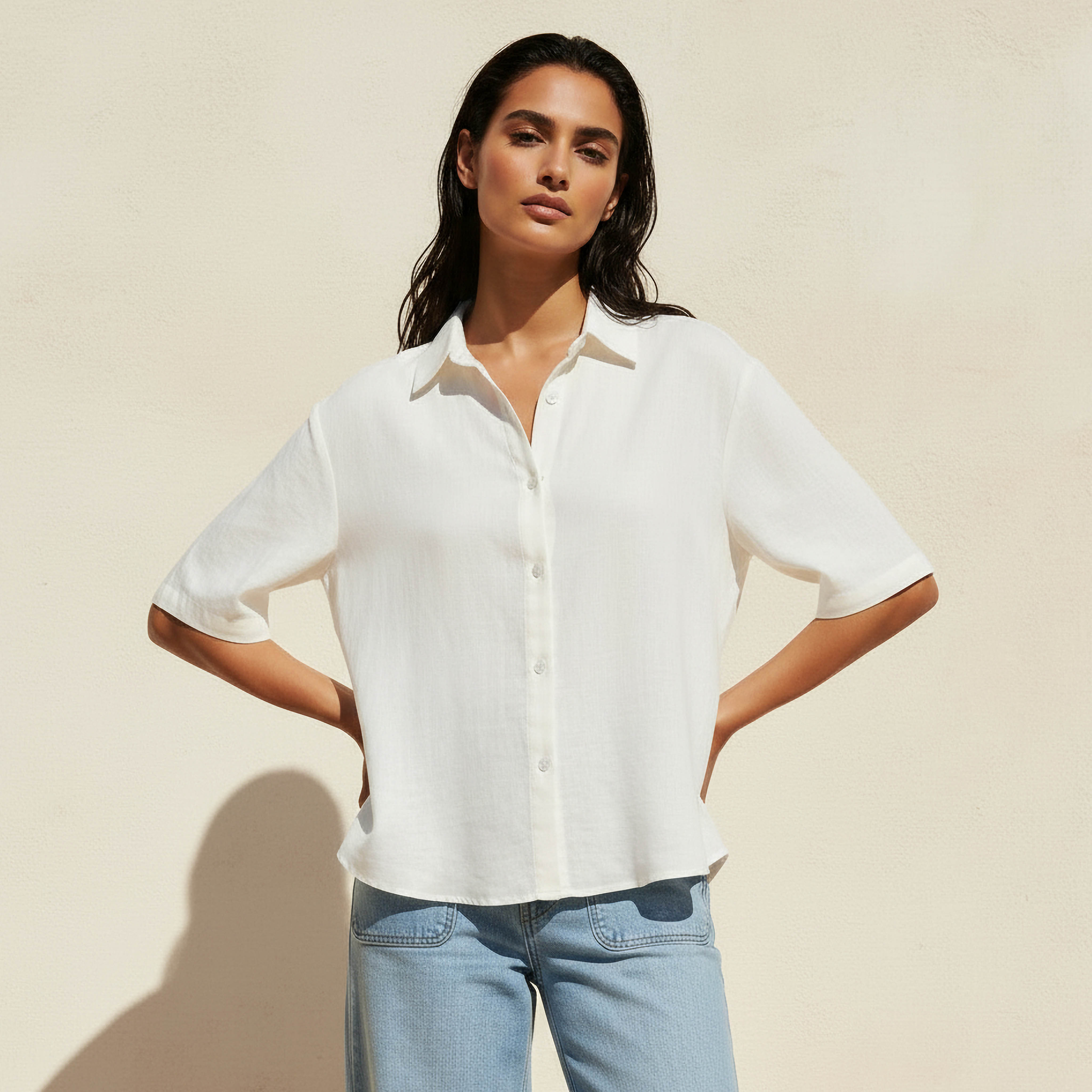 قميص من مزيج الكتان بأكمام قصيرة-women-clothing-shirtsandblouses-shirts-image-1