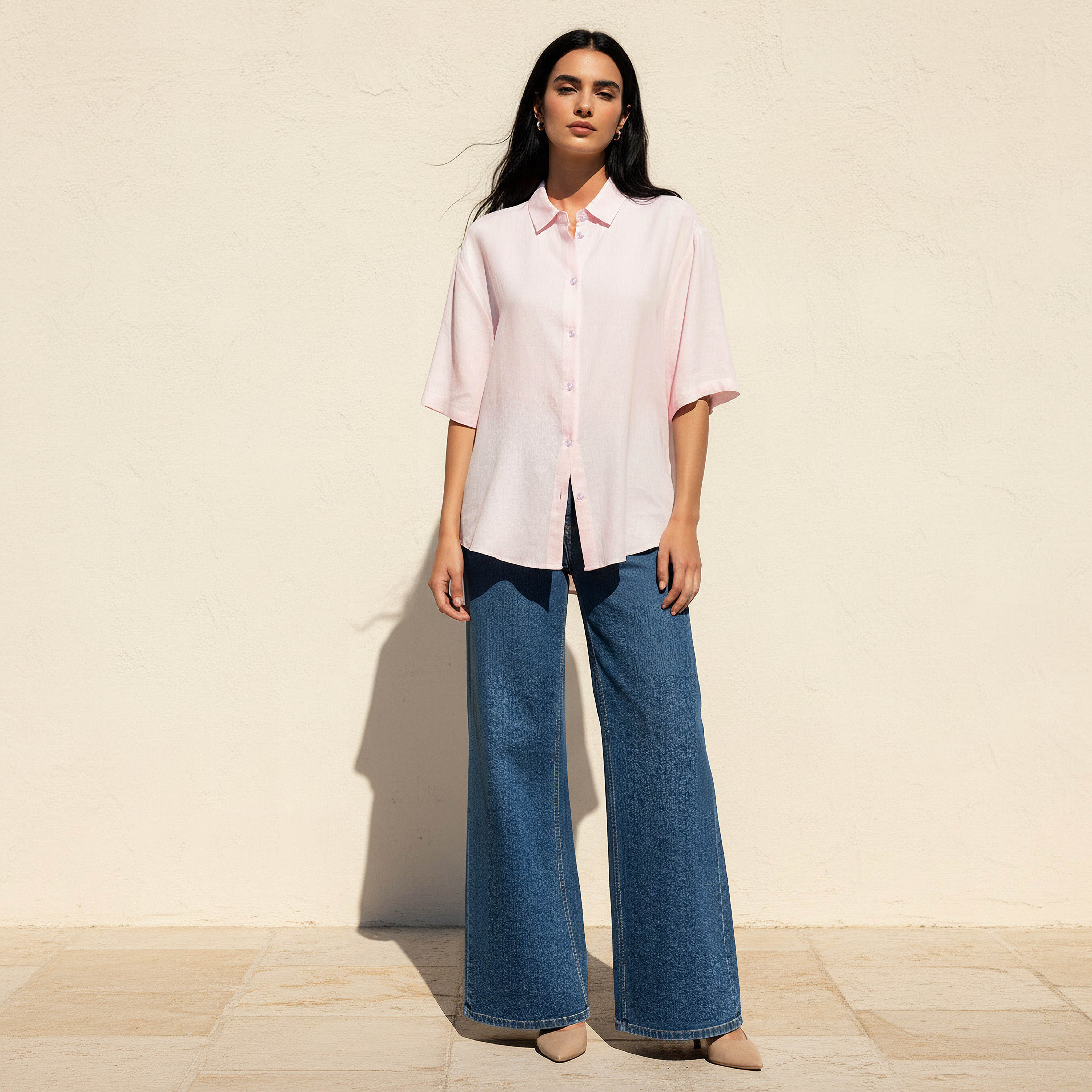 Linen Blend Shirt with Short Sleeves-women-clothing-shirtsandblouses-shirts-image-3