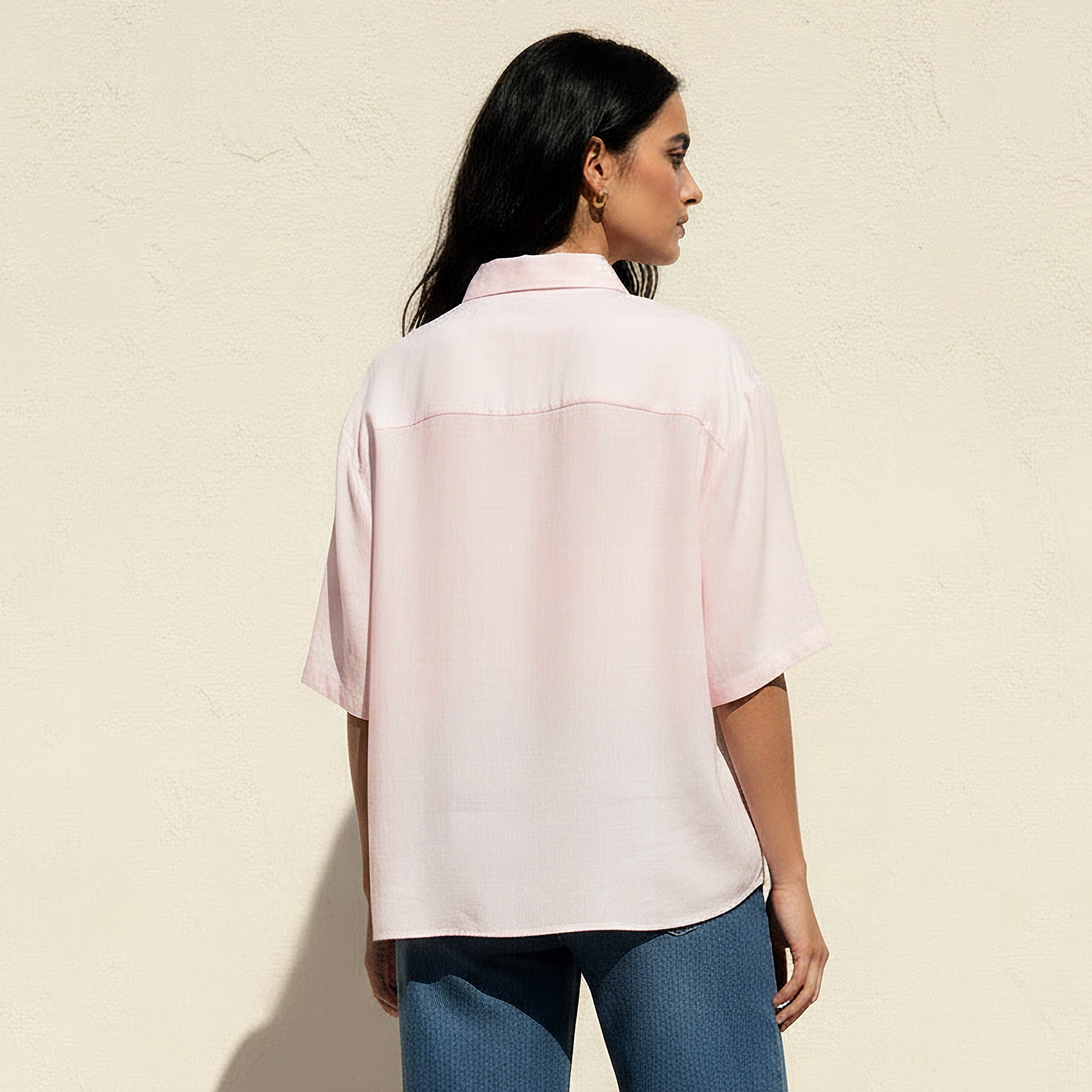 Linen Blend Shirt with Short Sleeves-women-clothing-shirtsandblouses-shirts-image-4