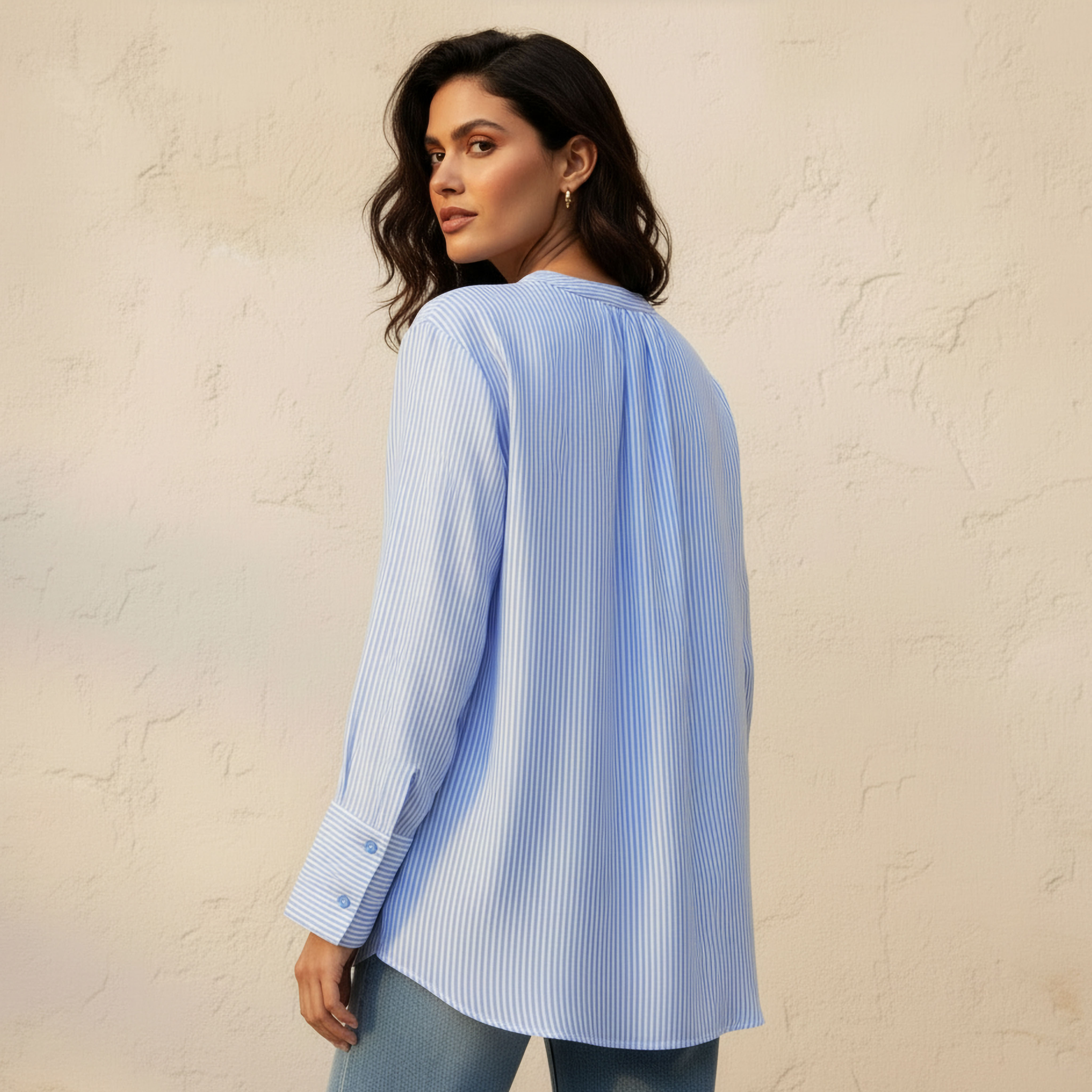 Mandarin Neck Shirt with Stripes-women-clothing-shirtsandblouses-shirts-image-4